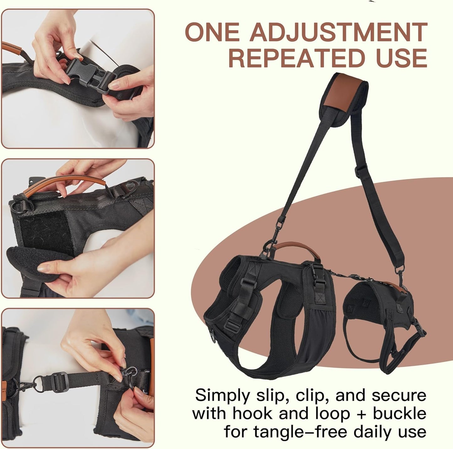 Dog Lift Harness, Full Body Dog Harness with Handle for Lifting, Front/Back Leg Support, Prevent Chafing Pee-Able Design, 2-in-1 Detachable Dog Assist Harness for Senior Disabled Dogs Up to 40lb (M)