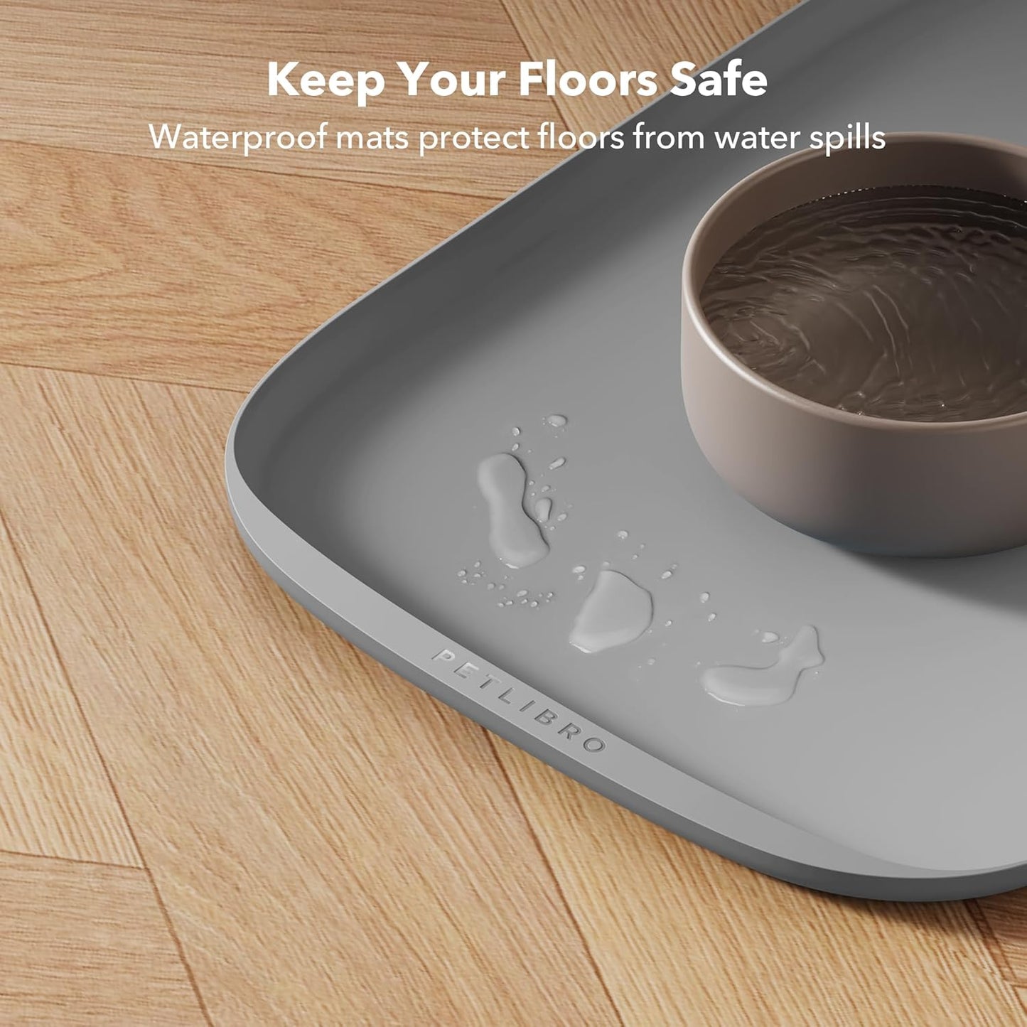 PETLIBRO Dog Food Mat, Waterproof, Safety Silicone Cat Food Mat, Raised Edge Spill Protection Floor, Cove Feeding Mat for Dockstream Cat Water Fountain PLWF105, 17.7"x12", Grey