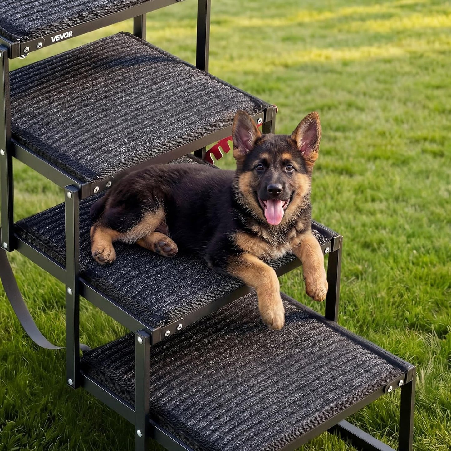 VEVOR Dog Stairs for Car, 4 Steps Extra Wide Foldable Dog Ramp for Large Dogs with Non-Slip Rug Surface, Portable Lightweight Pet Ladder for Car, SUV, Truck, High Beds, Sofas, Support up to 200 lbs