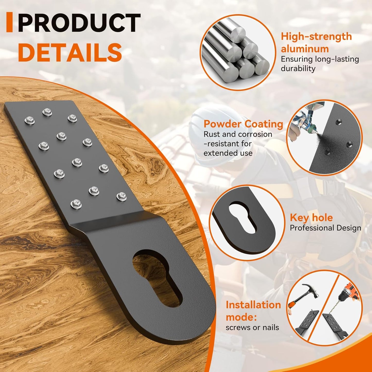 Heavy Duty Roof Safety Anchor,Roof Anchors For Fall Protection Connects To Wood Surfaces,Permanent Roof Anchor Use With Roofing Harness, Safety Ropes And Other Roof Safety Equipment(3 Pcs)