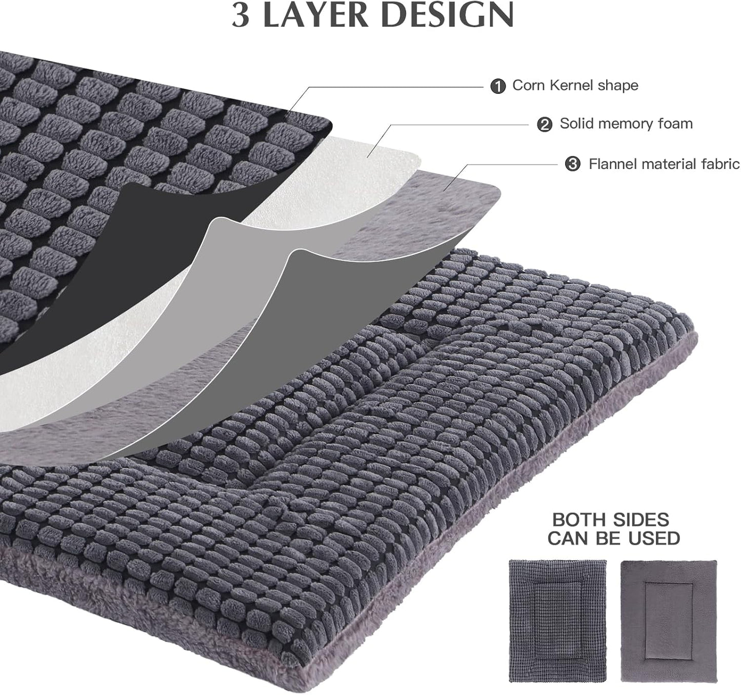 BVAGSS Reversible Dog Crate Pad, Memory Foam Pet Bed Mat, Soft Warm Machine Washable Sleeping Kennel Mattress for Small Medium Dogs XH079 (36''x23''x1.6'',Light Grey)