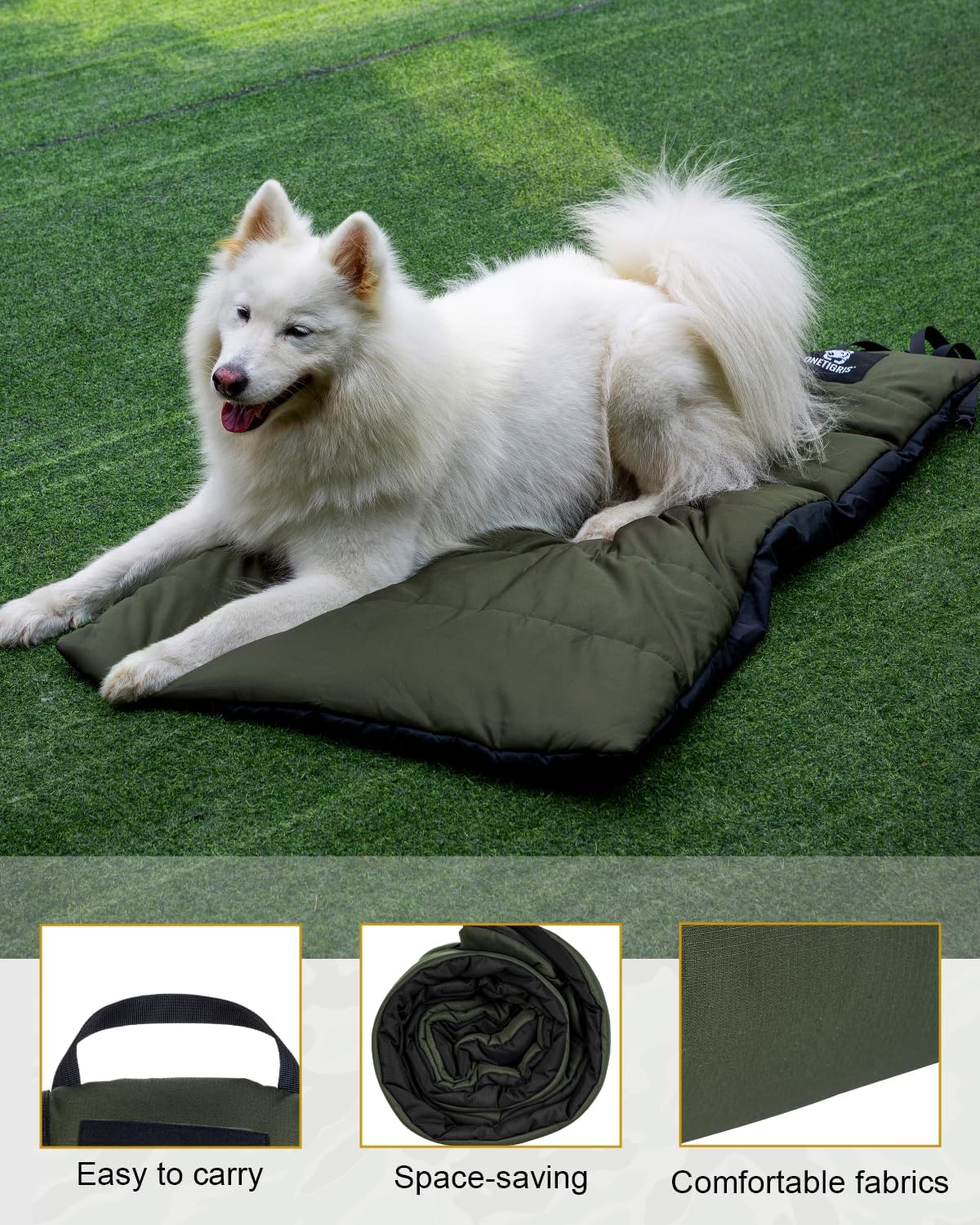 ONETIGRIS Large Dog Bed Washable Matteress Anti Slip Cushion for Pets Sleeping, 3.6ft by 2.2ft Water-Resistant Pet Bed for Indoor Outdoor(Green)