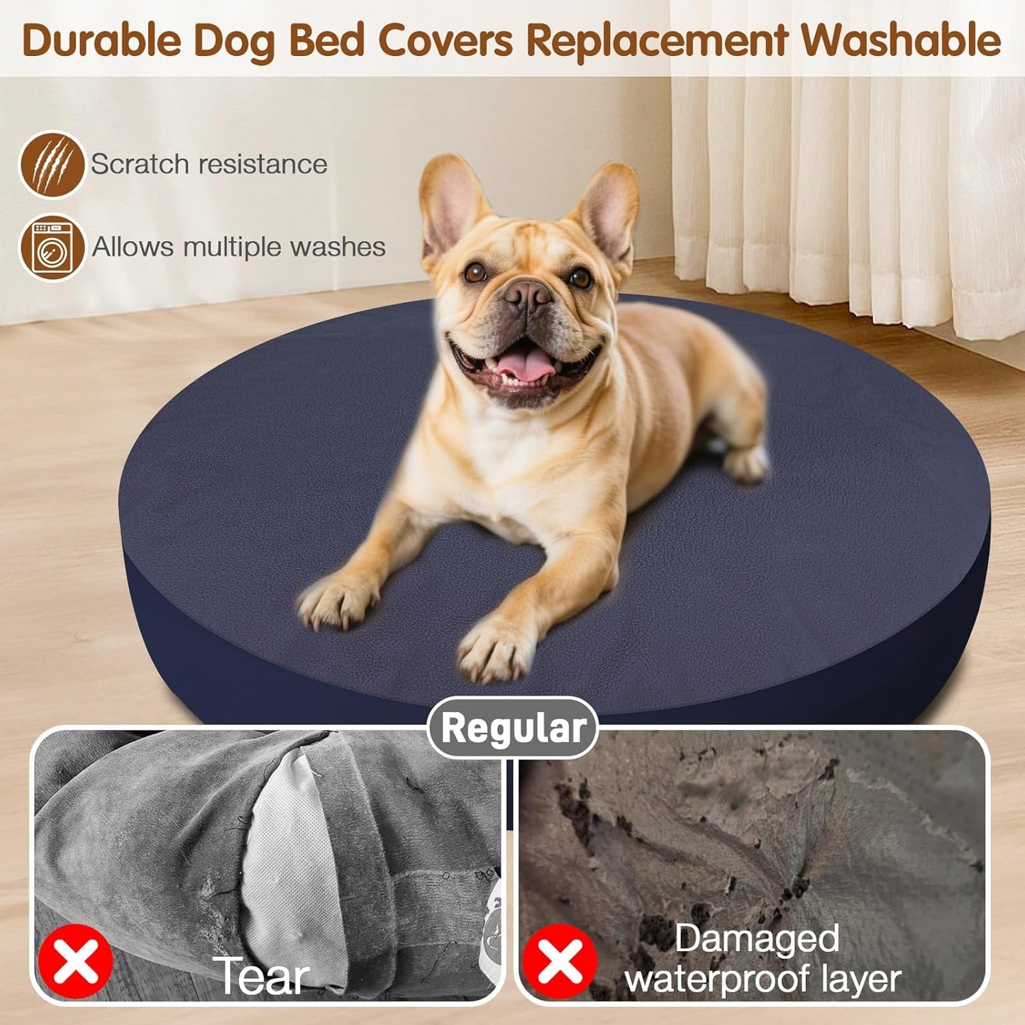 Dog Bed Covers Replacement Washable for Round & Donut Dog Bed 100% Waterproof Dog Bed Sheets Soft & Noiseless Pet Bed Cover 30" x 30" x 9.8" Blue