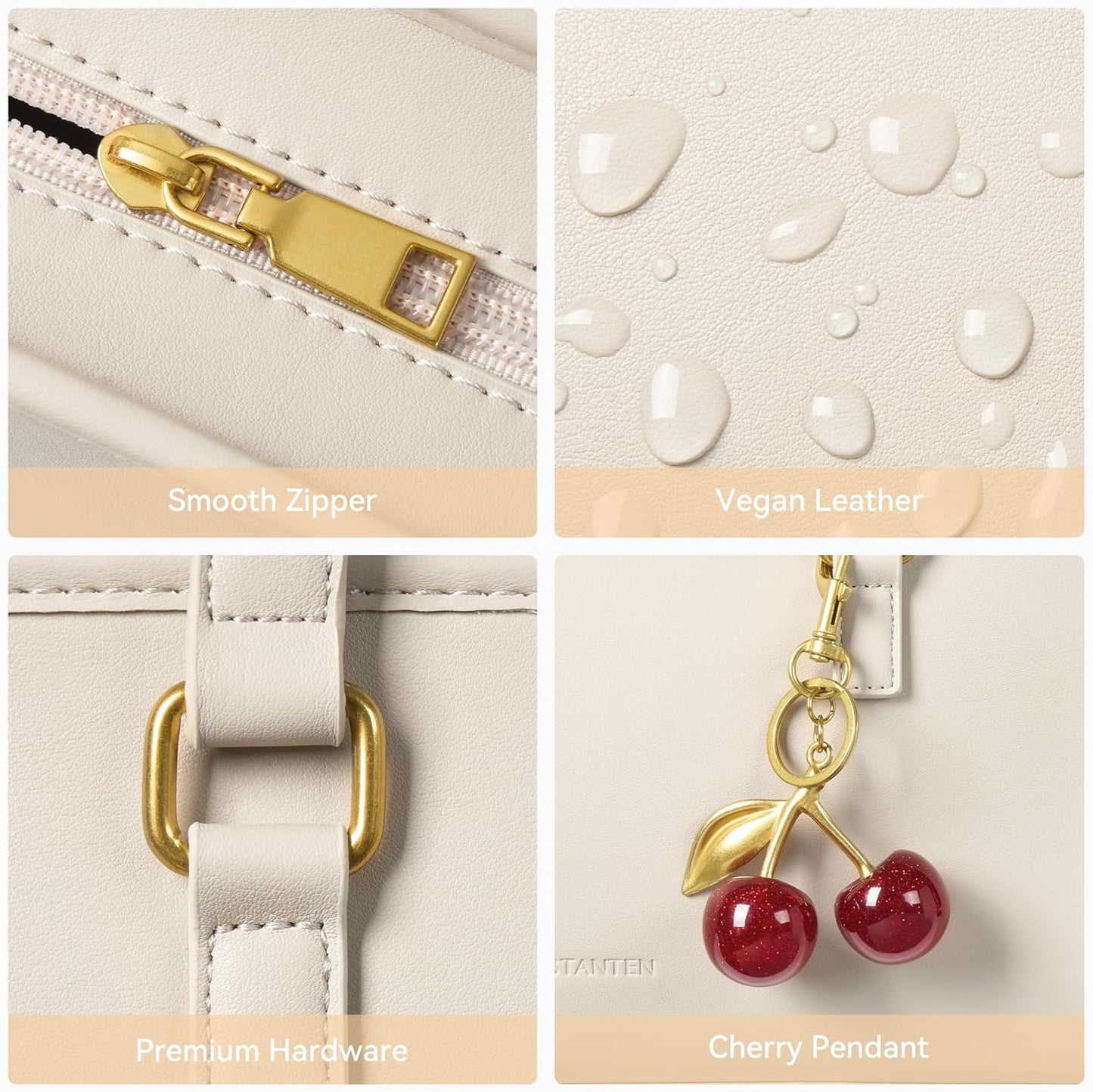 BOSTANTEN Shoulder Bag for Women Vegan Leather Purse with Cherry Charm Medium Handbag with Zipper for Daily Use