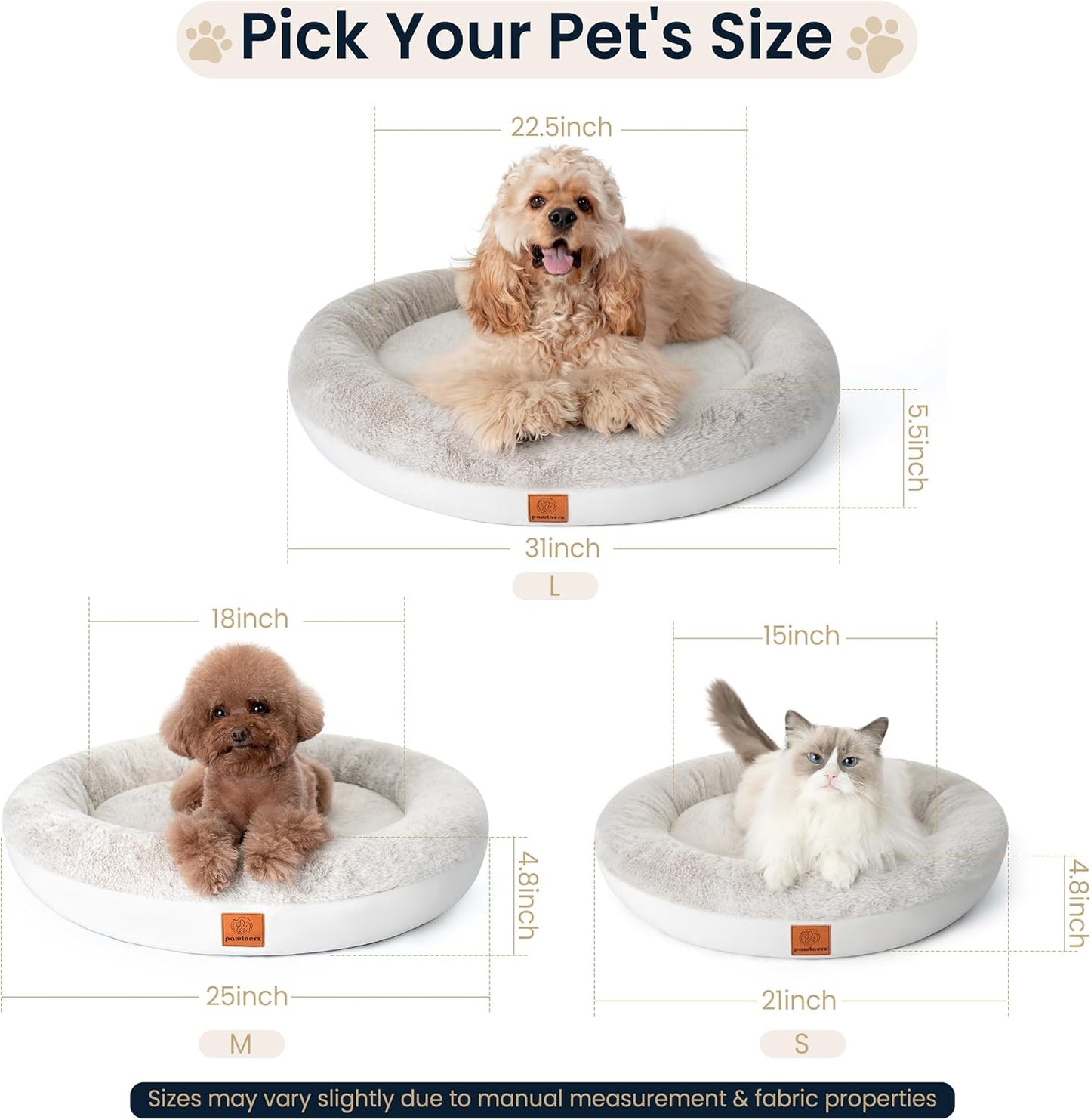 Round Donut Dog Bed – Luxury Orthopedic Dog Beds with Memory Foam – Calming Bolster Pet Bed, Water-Resistant, Washable Plush Cover, Premium Zipper – Small Dogs & Cats (21 Inches)