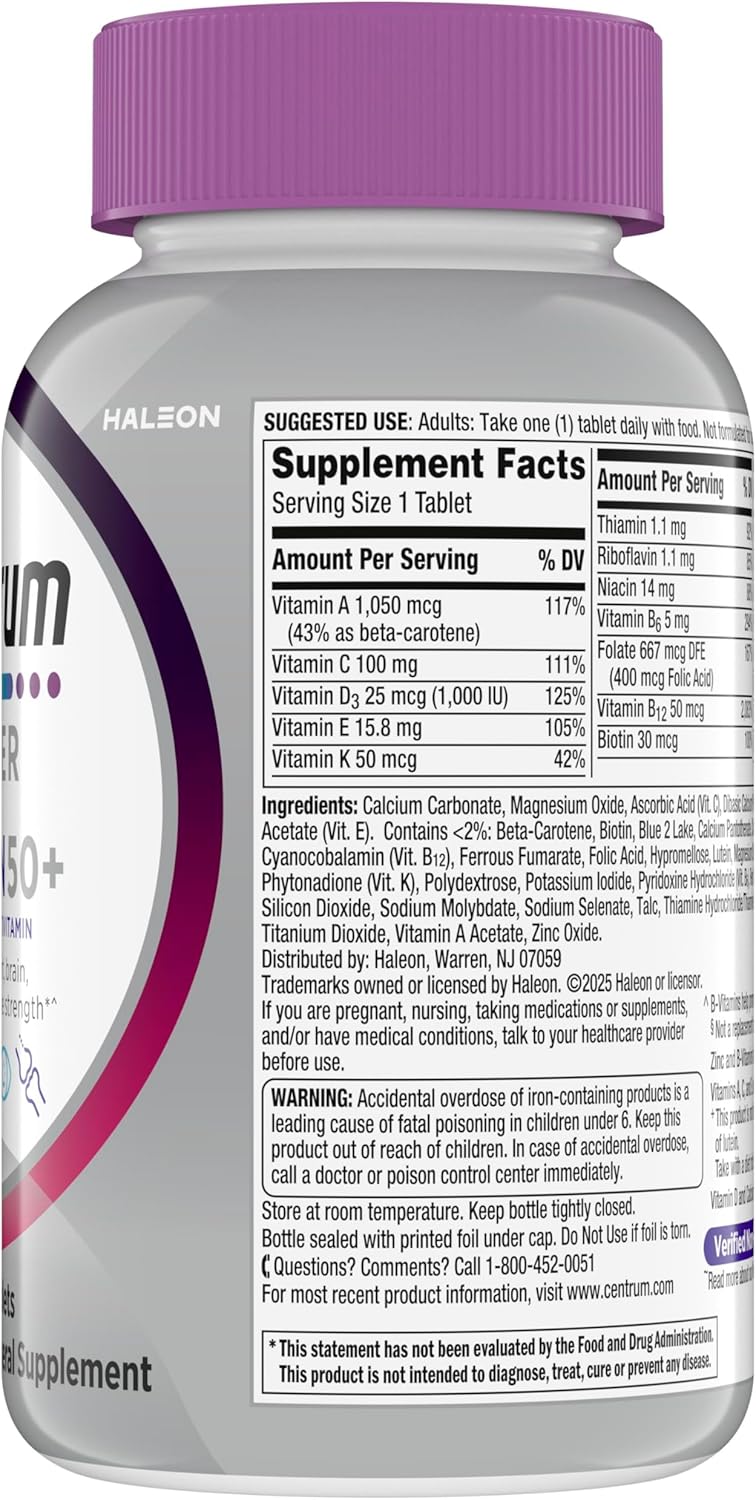 Centrum Silver Women's Multivitamin for Women 50 Plus, Multivitamin/Multimineral Supplement with Vitamin D3, B Vitamins, Non-GMO Ingredients, Supports Memory and Cognition in Older Adults - 200 Ct