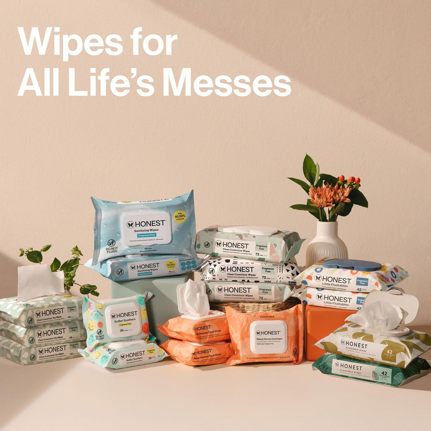 The Honest Company Baby Wipes for Sensitive Skin, Hypoallergenic, Fragrance-Free, Multi-Use, Geo Mood Design, 576 Count (6 Packs of 96)
