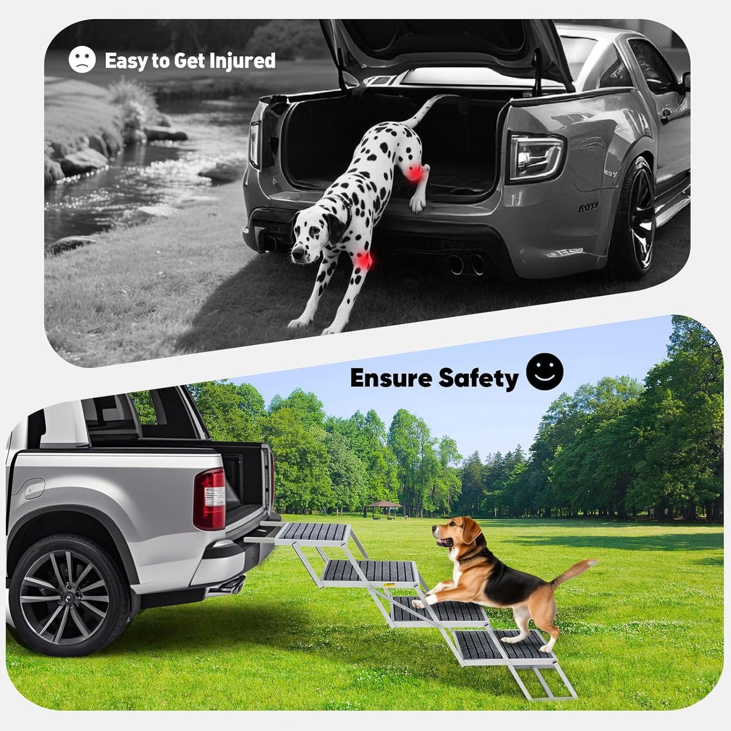 Extra Wide Dog Stairs for Large Dogs, Dog Stairs for Cars, Foldable Dog Ramp,Light Weight Aluminum,High Beds,for SUV Trucks, Supports up to 200 lbs