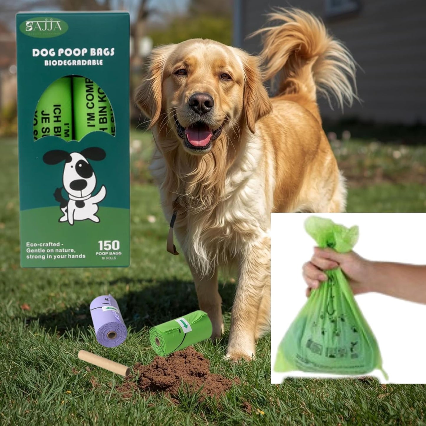 0 Plastic -150 bags, 100% Certified Home Compostable Dog Poop Bags - we give back to World Animal Protection - ASTM D6400 & EN 13432 Compliant, extra thick & Leak proof dog poop bags