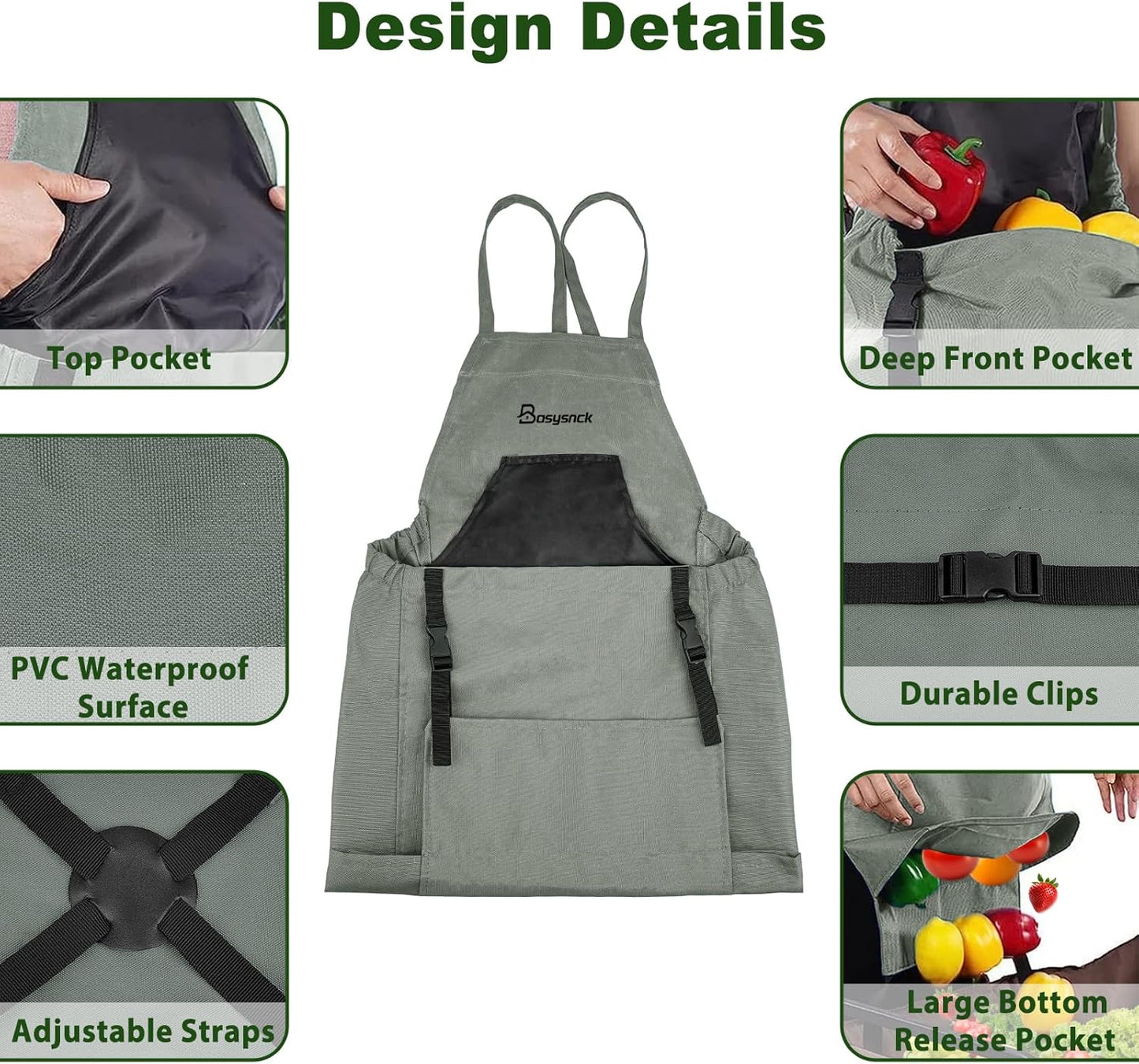Gardening Apron, Garden Apron with Pockets for Women and Men, Farm Apron for Harvesting Picking Weeding