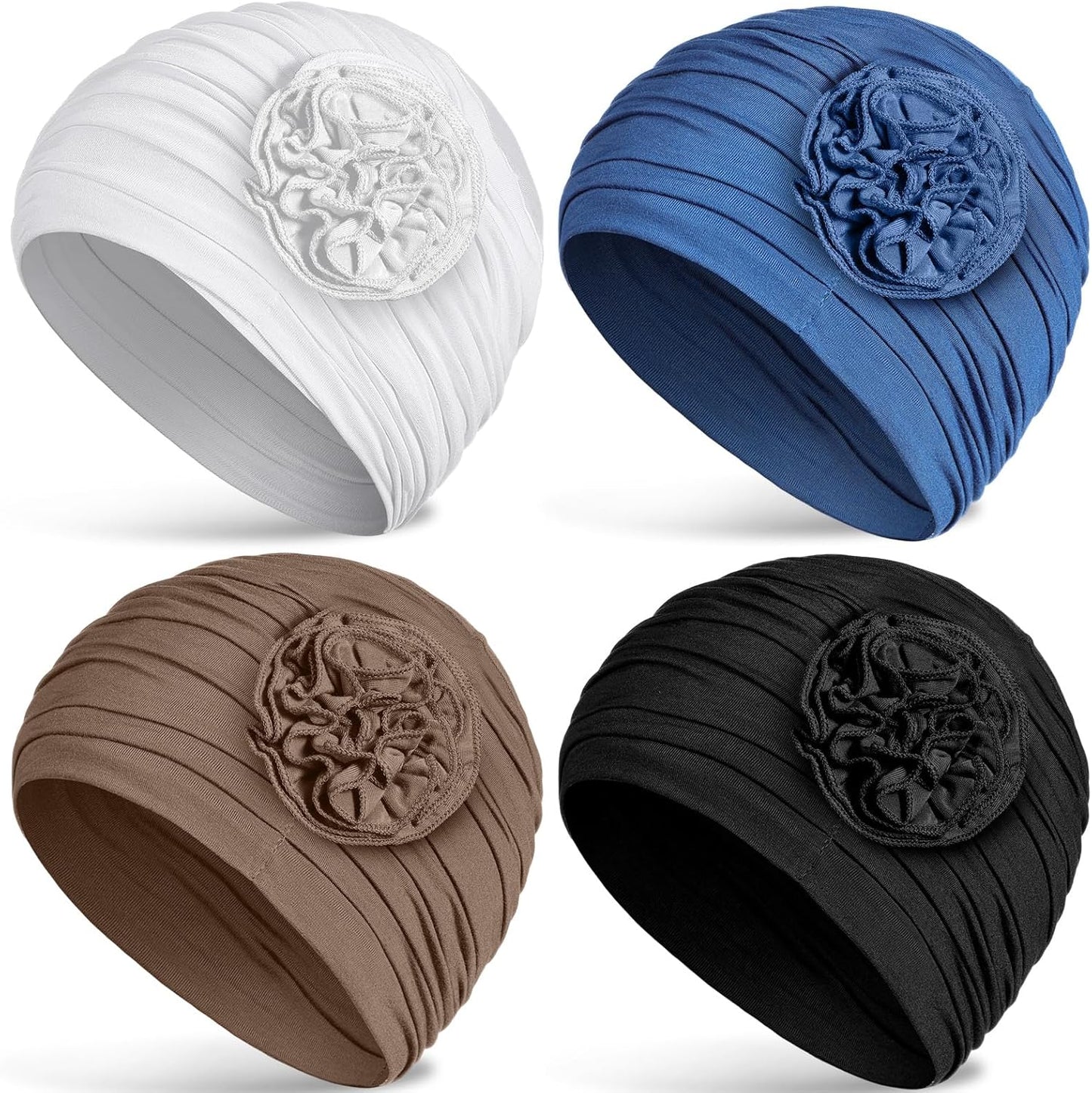 JenPen 4 Pcs Cotton Chemo Headwear for Women Turban Soft Cancer Head Scarf Hats Beanie Elastic Hair Wraps