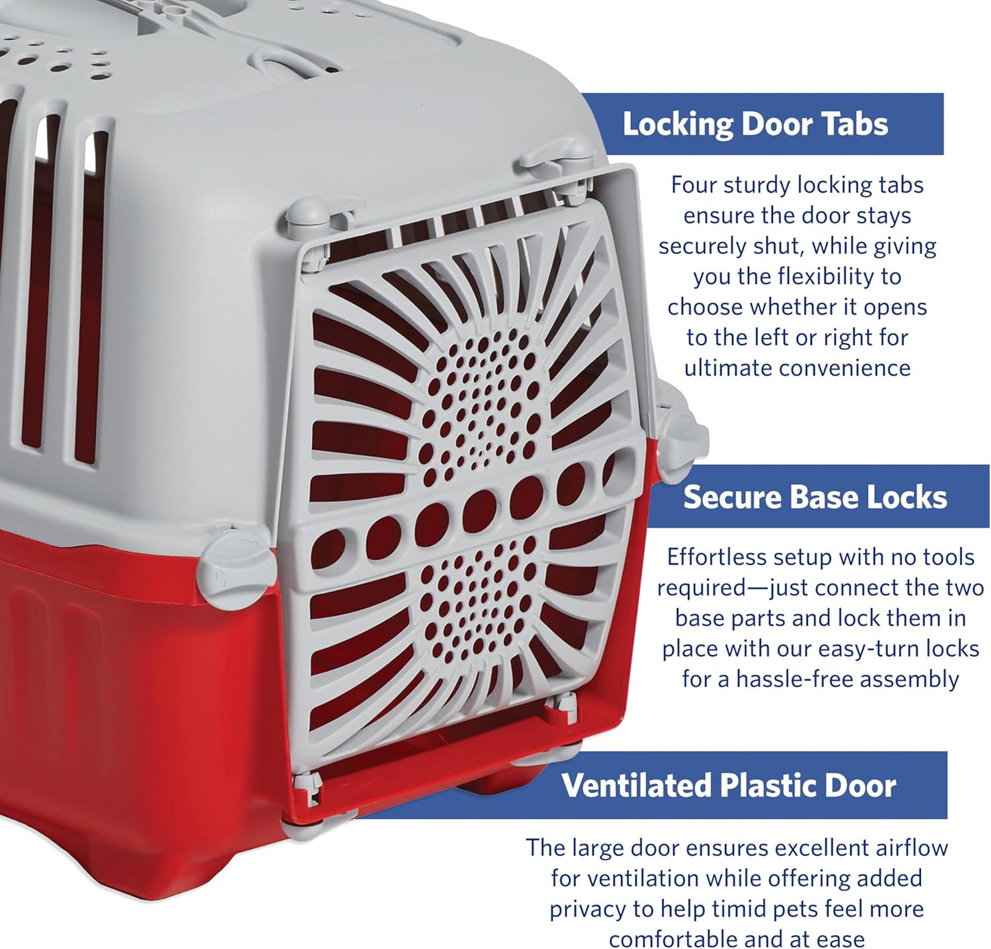 MidWest Homes for Pets Spree Travel Carrier - Hard-Sided Dog & Cat Carrier, Small Pet Travel Crate with Handle, Ventilated Design, Durable Plastic Door, Easy Assembly, 19-Inch, Red