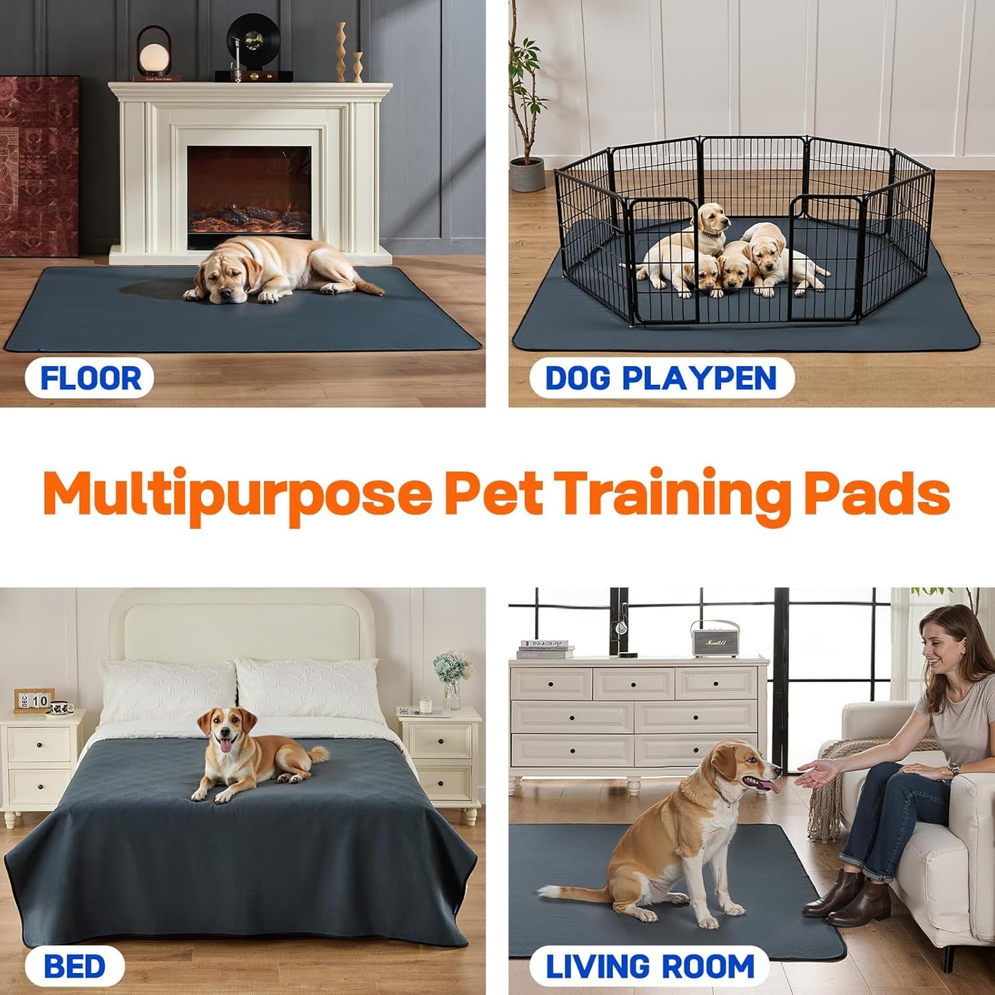 Washable Dog Pee Pads Extra Large 84"x84", Super Absorbent, Non-Slip, Reusable Puppy Pads for Playpen, Crate, Floor, Waterproof Pet Training Mats for Quick-Dry Whelping Pads & Incontinence