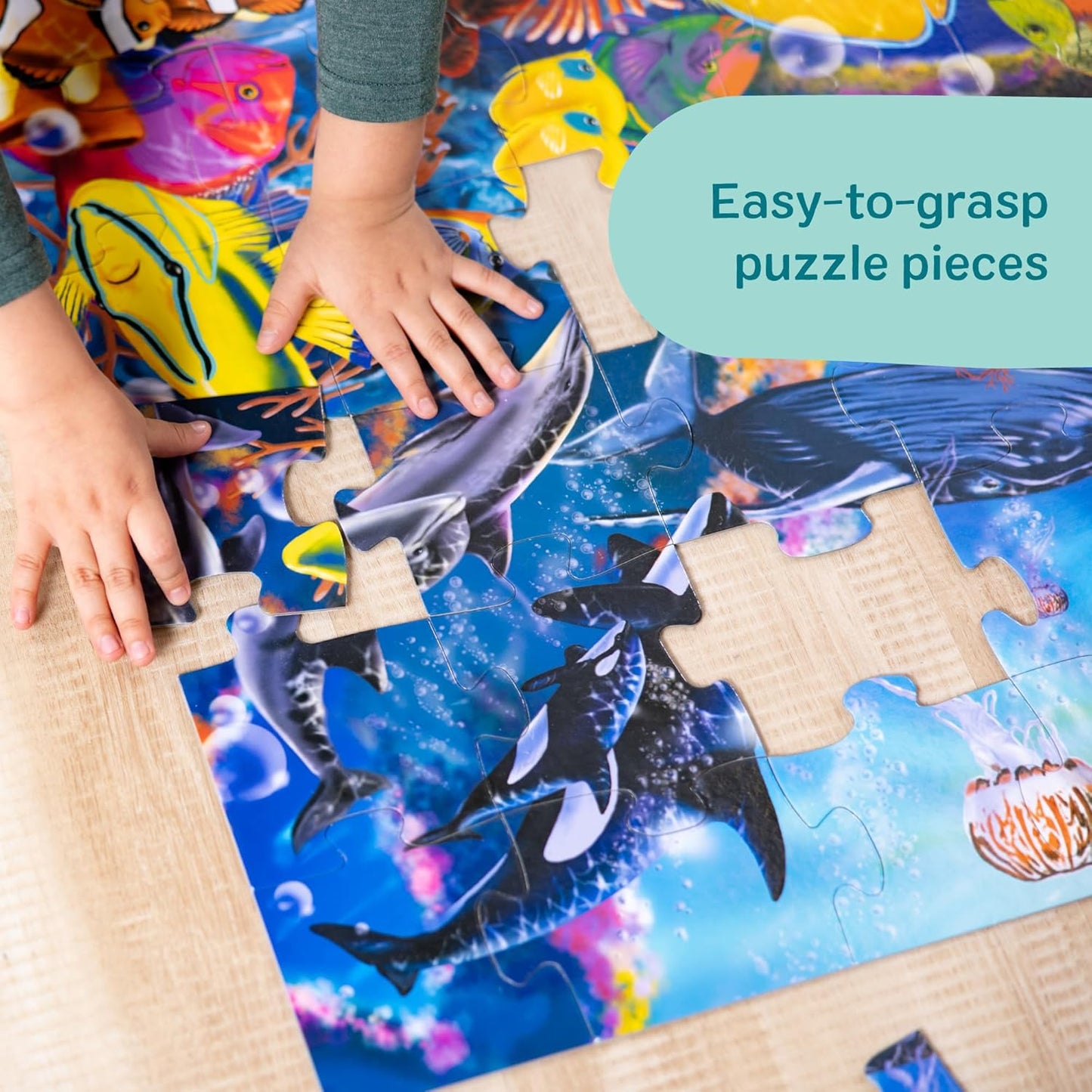 Melissa & Doug Underwater Ocean Floor Puzzle, 48 pc Jumbo Jigsaw Puzzle, Educational Screen Free Activity for Toddler, Preschoolers and Kids Ages 3+ (2 x 3 Feet) - FSC Certified