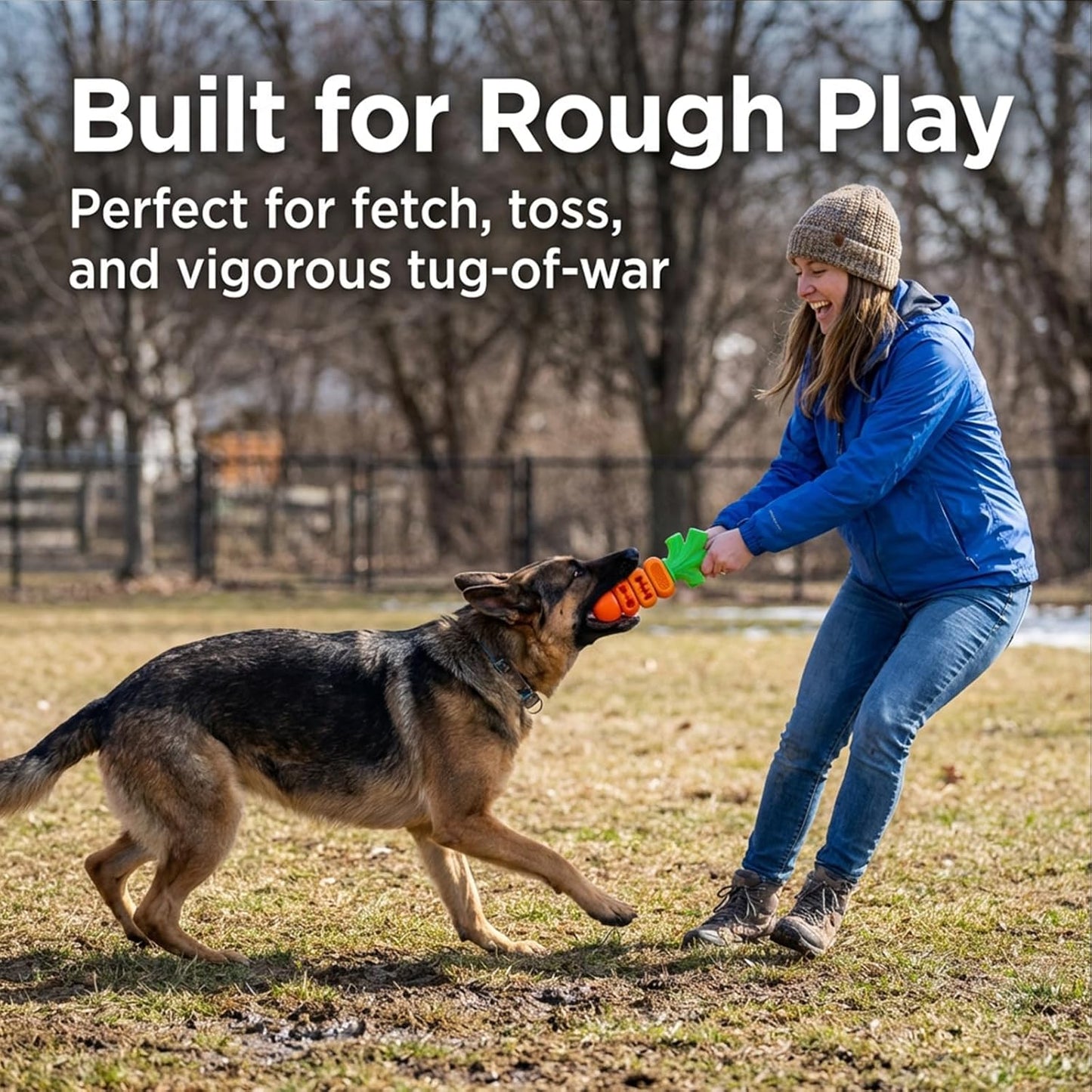 Tough Dog Toys for Aggressive Chewers Medium to Large Breed, Indestructible 7" Nylon & Rubber Carrot, Bacon Flavored Dental Chew Toy for Boredom, Easter Basket Stuffers for Dogs (20-70 lbs)