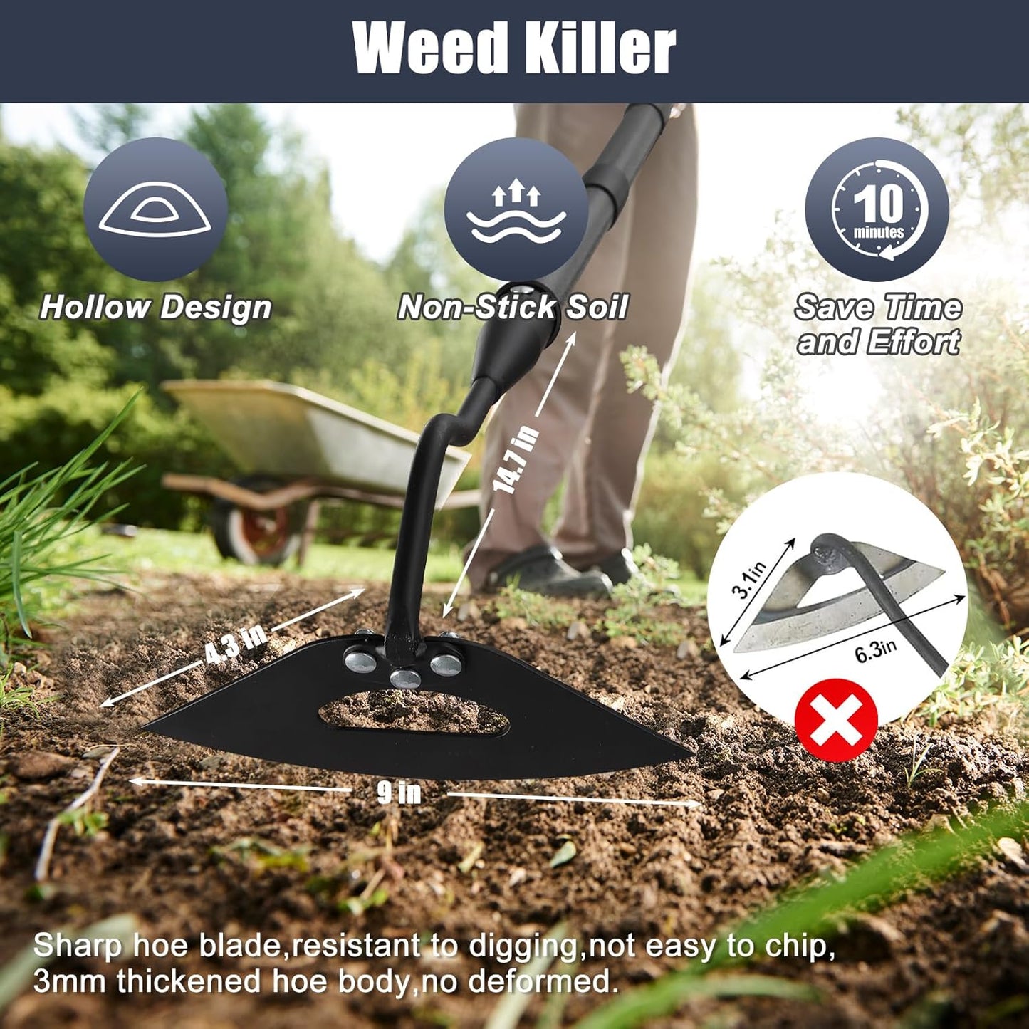 Hoe Garden Tool, Hollow Hoe with 55-85 Inch Long Handle, Adjustable Manual Weeder Heavy Duty Garden Hoe for Weeding, Digging, Hoeing, Cutting and Loosing Soil