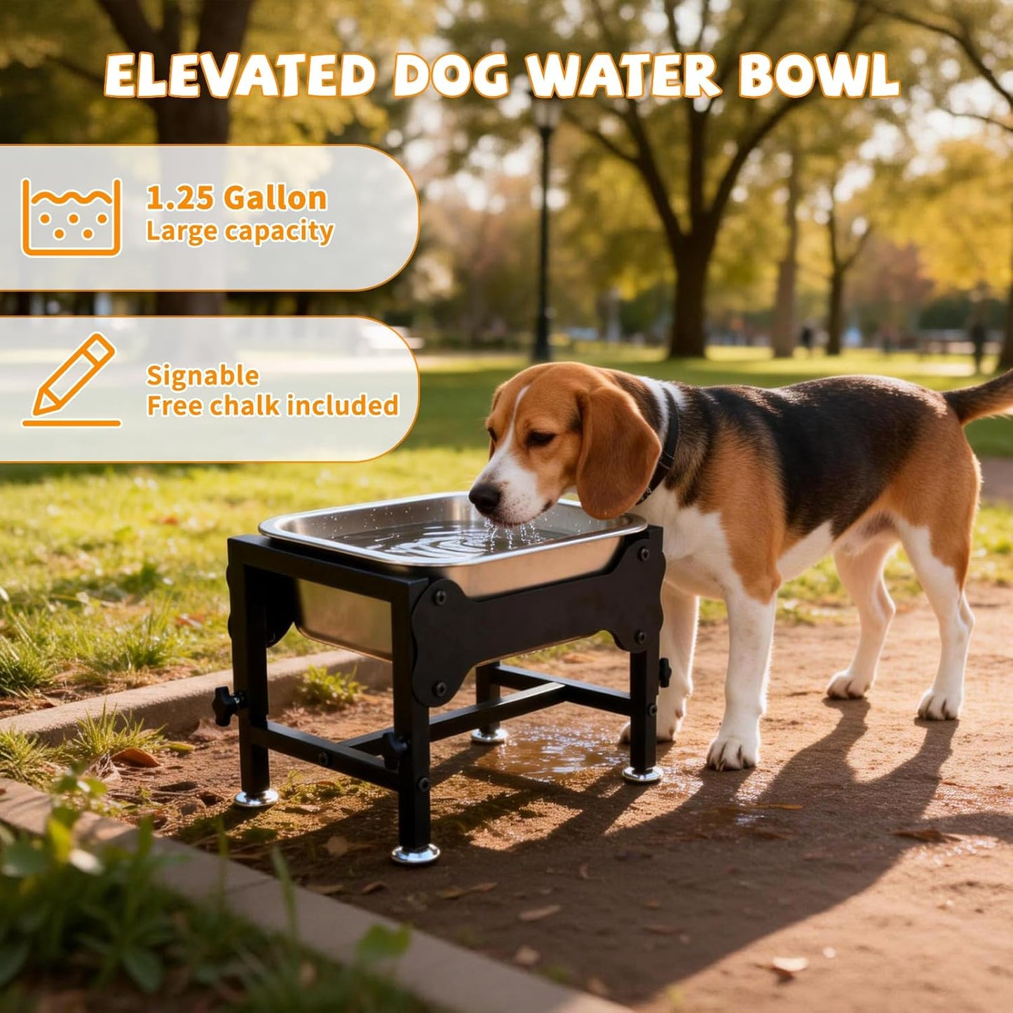 BWOGUE 1.25 Gal Elevated Large Dog Water Bowl, Raised Stainless Steel Bowl Stand Large Breed, 4 Height Adjustable (9", 11", 13", 15") Non-Slip Dog Feeding Station for Joint Pressure Relief Outdoor