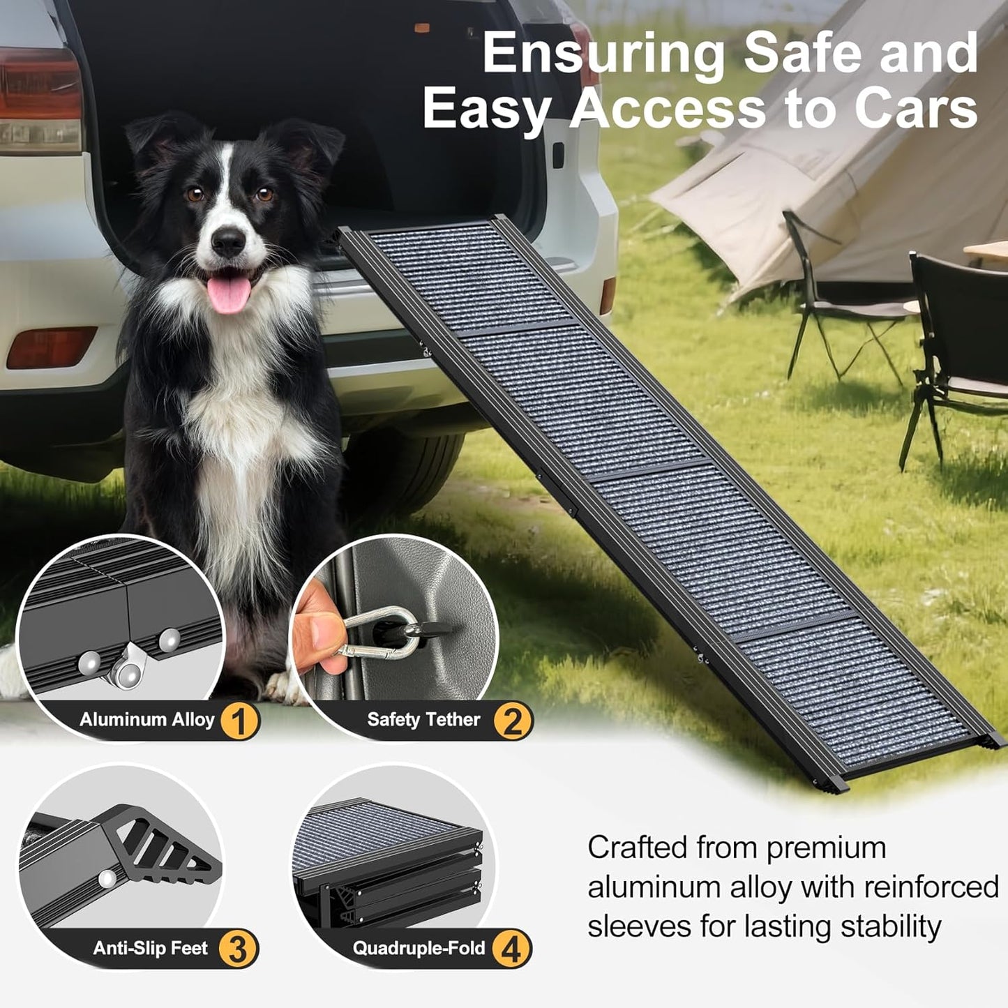 Dog Ramp for Car 63" Long & 17.3" Wide Portable Dog Ramps for Large Dogs with Non-Slip Rug Surface Dog Car Ramp for SUV Car & Truck, Folding Dog Ramp Up to 250LBS