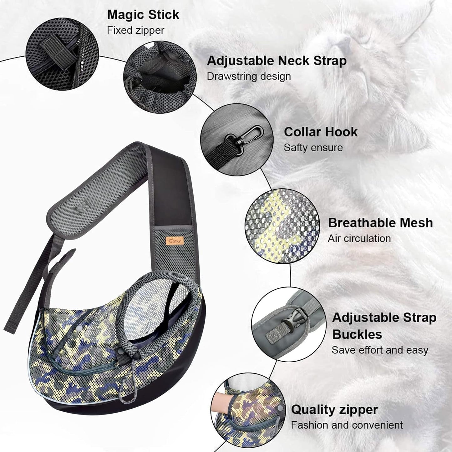 Cuby Pet Dog Sling Carrier for Small Dogs Cats Breathable Mesh Travel Safe Sling Bag Carrier for Dogs Cats Puppy (M Camouflage)