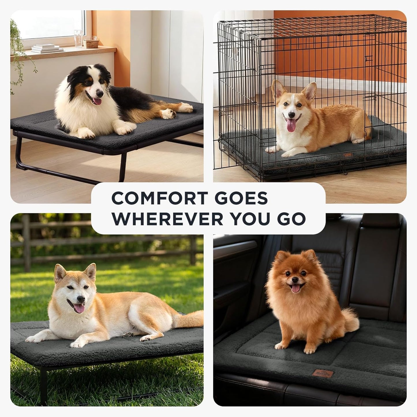 Joydeco Low Profile Dog Crate Mat Reversible Bed Pad, Washable Dog Pad Mat with Ultra Soft Fleece, Compact Design Kennel Beds Mats for Large Medium Small Pets, 35" x 23" Dark Gray