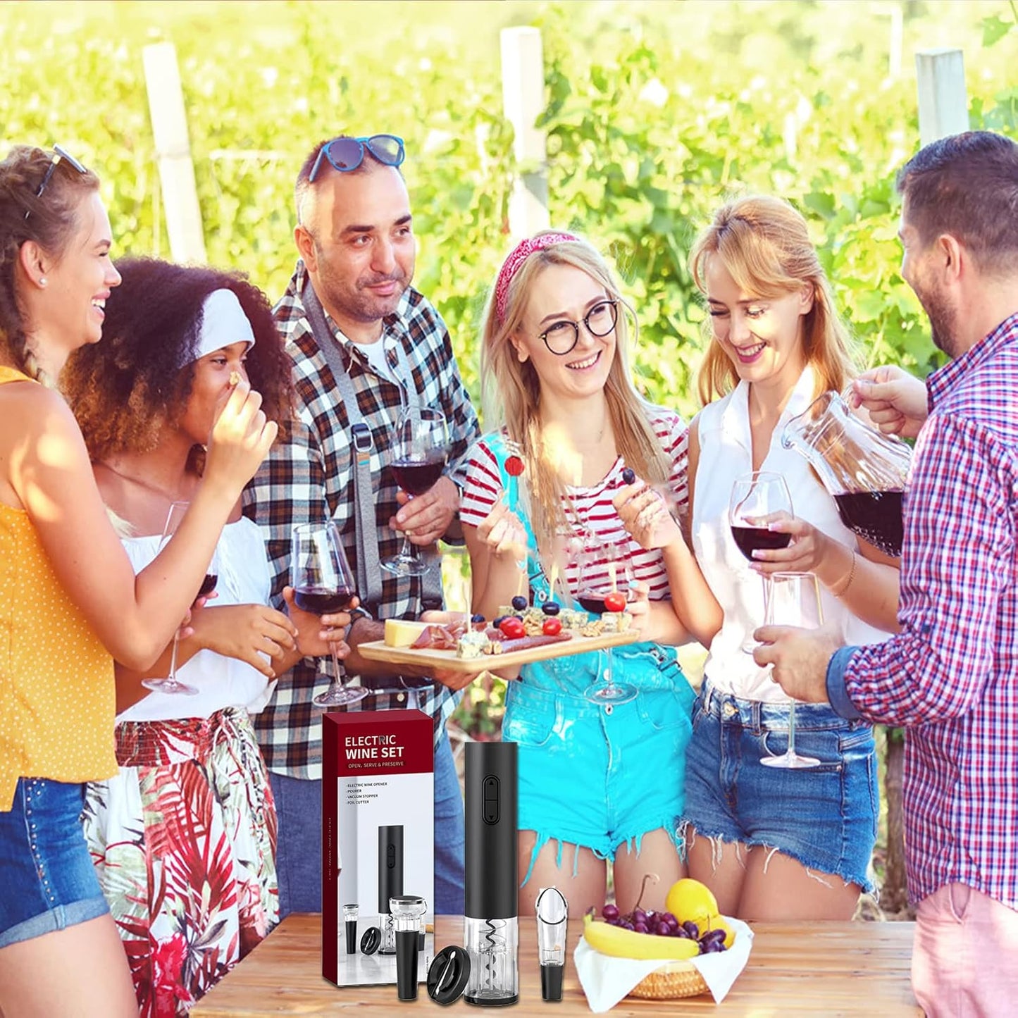 Electric Wine Opener Set, Battery Operated Wine Bottle Opener with Foil Cutter, Wine Pourer and Vacuum Stopper, Automatic Corkscrews for Wine Bottles Kit for Christmas Gift Home Kitchen Bar