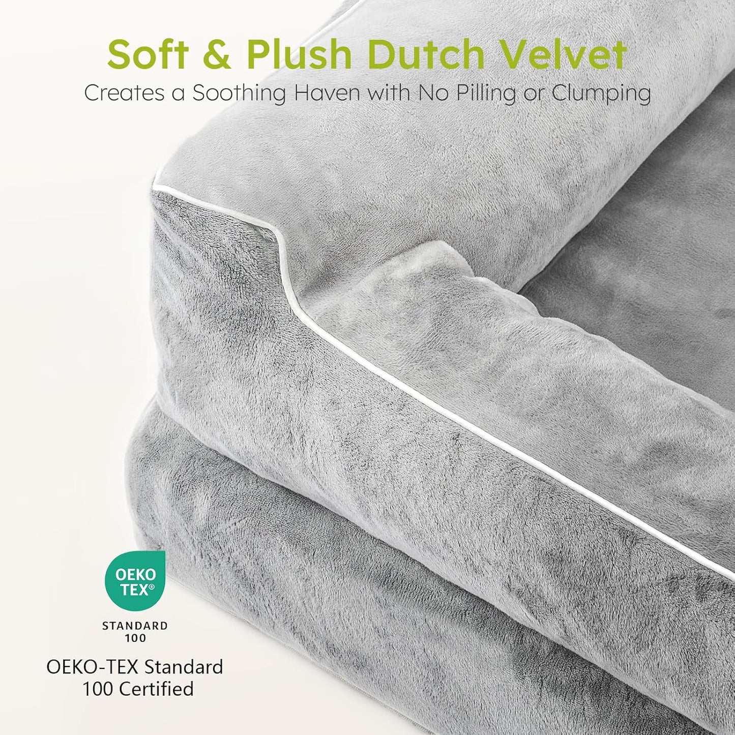 Dog Beds for Large Dogs, Orthopedic Dog Bed with Cooling Gel Memory Foam, Waterproof Large Pet Bed with Removable Washable Cover, 36" Pet Sofa Couch Dutch Velvet with Bone Toy, Light Gray