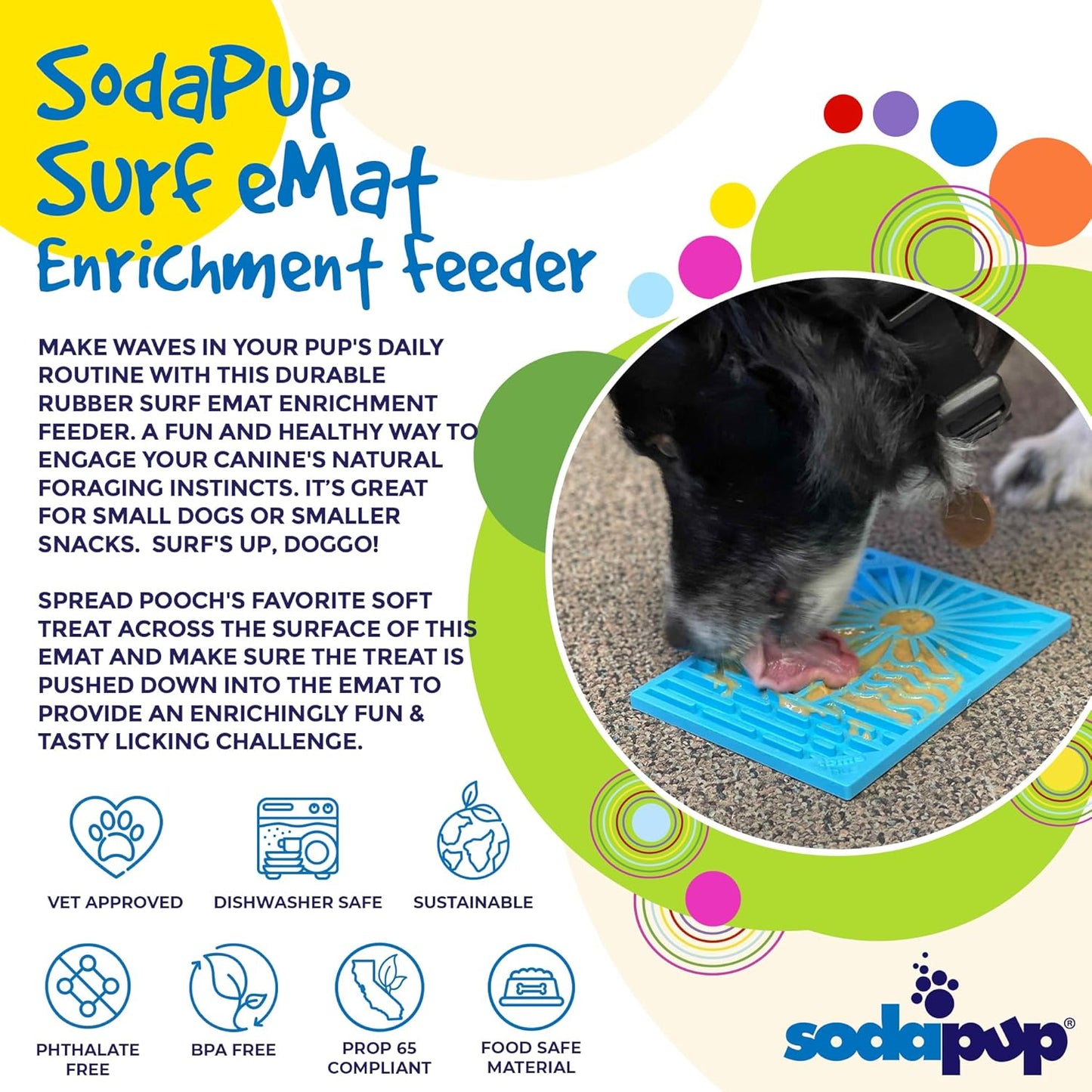 SodaPup Surf eMat – Durable Enrichment Feeder Made in USA from Non-Toxic, Pet-Safe, Food Safe Rubber for Mental Stimulation, Avoiding Overfeeding, Fresh Breath, Digestive Health, & More