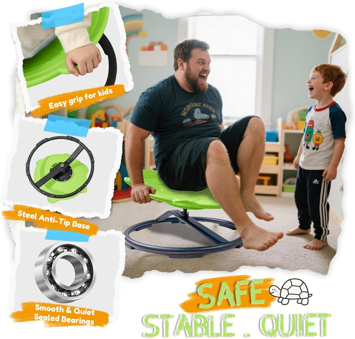 Turtle Spinning Chair for Autistic Kids – Sensory Spinning Toy, Spin Chair for Kids Autism, Sensory Swivel Seat for Balance, Coordination, Focus & ADHD Support, Autism Sensory Products (Green)