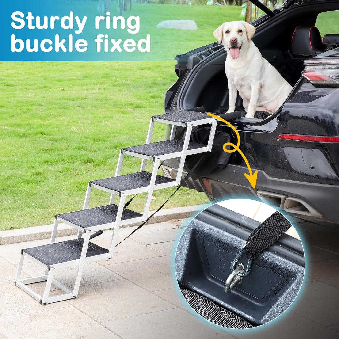 Uross Dog Stairs for Car 5 Steps - Collapsible Dog Steps Ramp for Car and SUV, Aluminum Pet Ramp Stairs for Large Dogs,Telescoping Ladder for Truck, High Bed