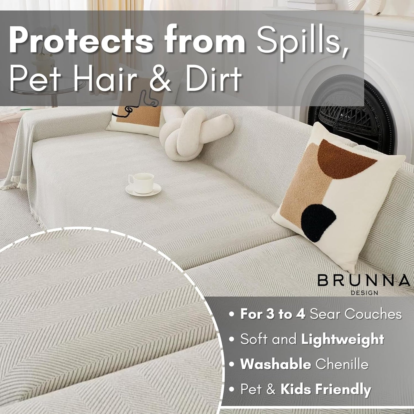 Couch and Sofa Covers with Pet Hair Removal Tool Included, Universal Size Throw Blanket, Couch Cover for Dogs Washable, Seat Covers, Sofa Furniture Protector.