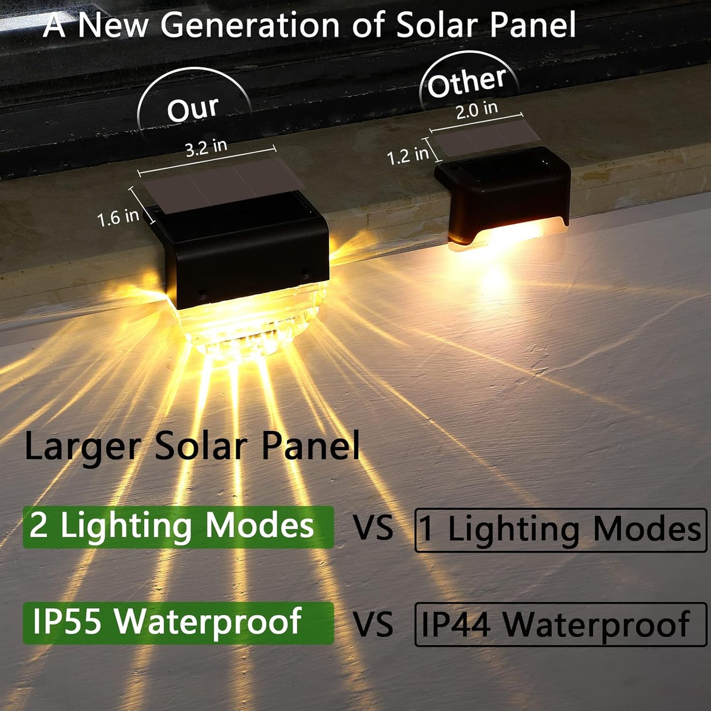 Solar Deck Lights, 6 Pack Waterproof LED Solar Step Light Outdoor, Fence Lights Solar Powered for Outside, Garden, Patio, Stairs,Yard,10 Lumens, Warm White/Color Changing Lighting