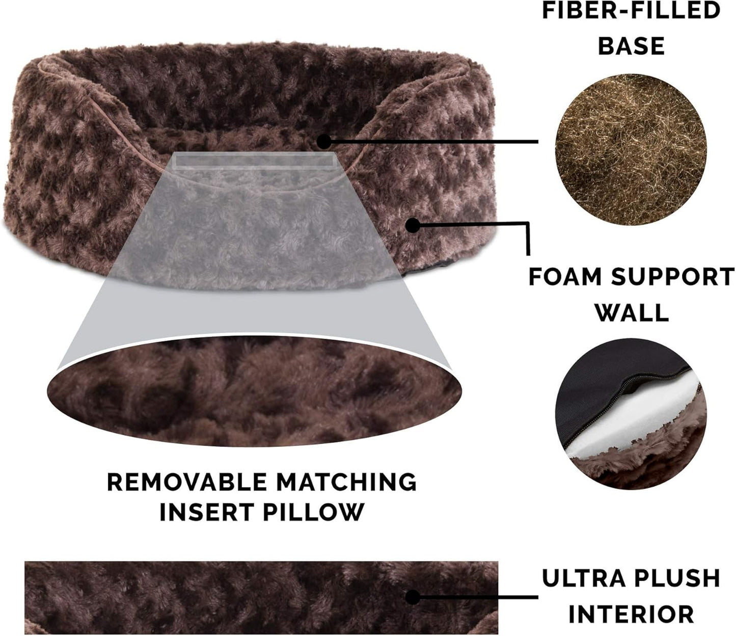 Furhaven Dog Bed for Large Dogs w/ Removable Washable Cover & Pillow Cushion Insert, For Dogs Up to 55 lbs - Ultra Plush Faux Fur Oval Lounger - Chocolate, XL/Extra Large