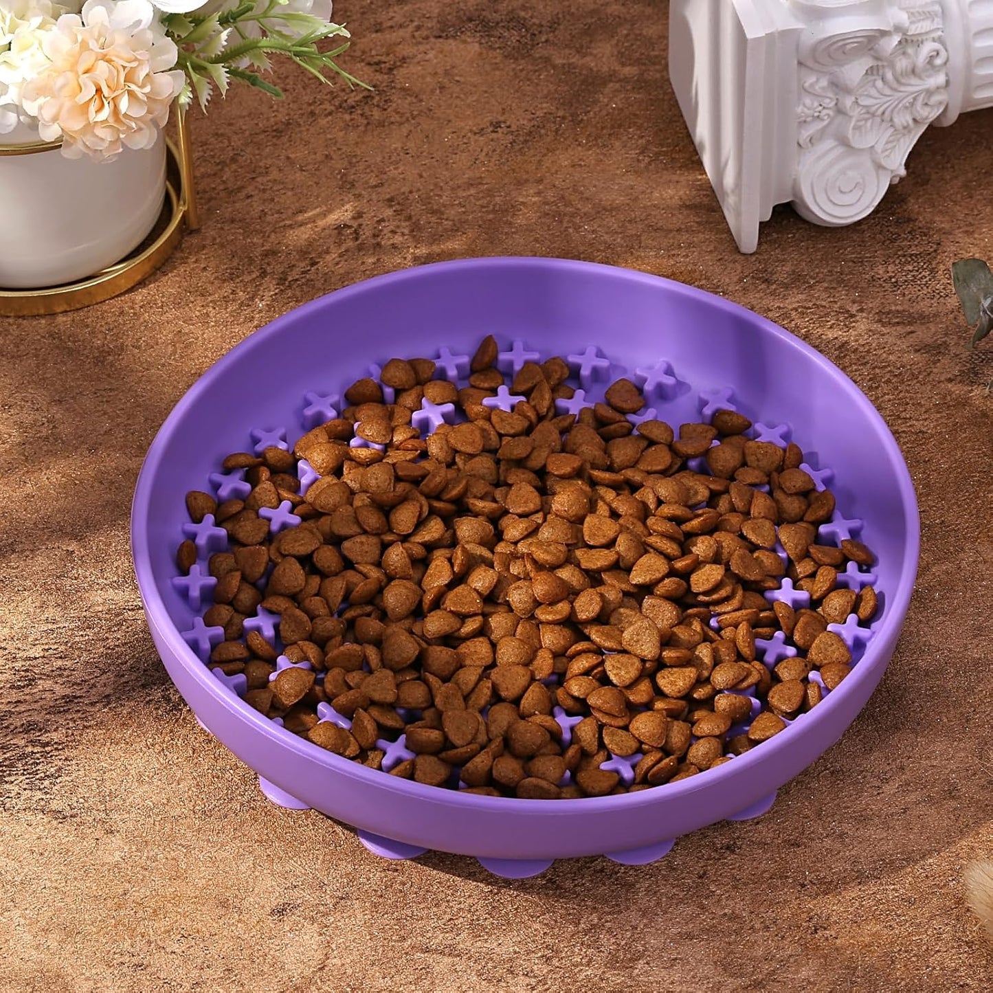 Slow Feeder,Cat Dog Help Slow Down Eating Speed Soft Silicone Rubber Cute Slow Feeder for Puppy/Cat/Dog (Purple, Small)