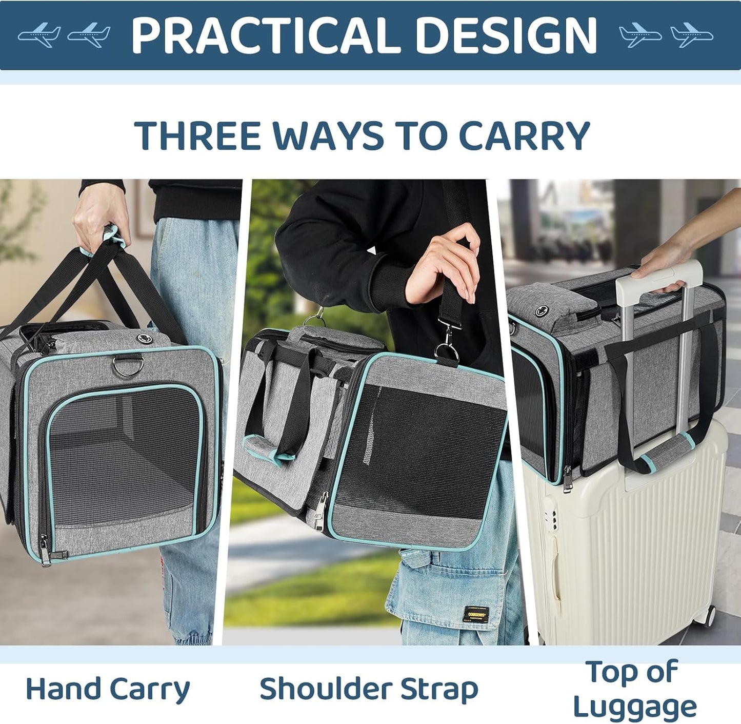 Soft-Sided Pet Carrier for Air Travel 18x11x11 Inch - Underseat Cabin Carry Bag for Small Cats & Dogs Under 15 lbs