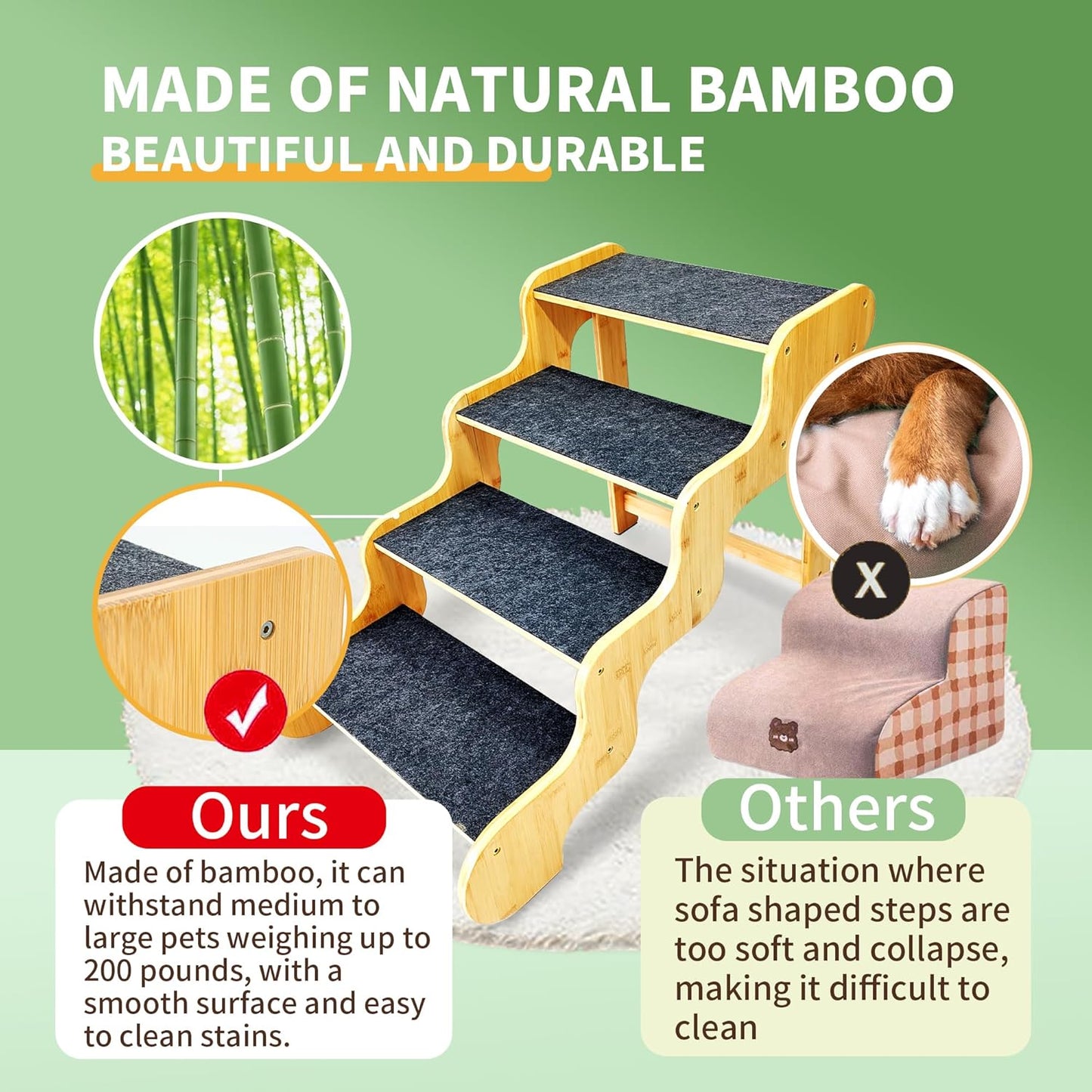 Dog Steps for Bed,Dog Stairs for Large & Oldder Dogs,Bamboo Pet Stairs for High Beds Cars Couch,Stable & Sturdy Can Supports Pet Up to 160 Lbs,4-Steps 20" High