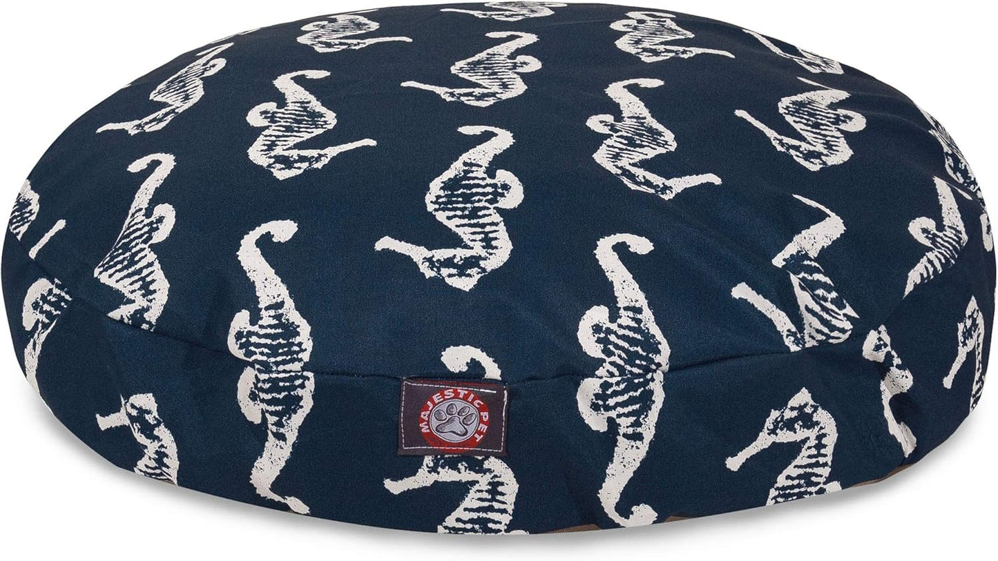 Navy Sea Horse Small Round Indoor Outdoor Pet Dog Bed With Removable Washable Cover By Majestic Pet Products