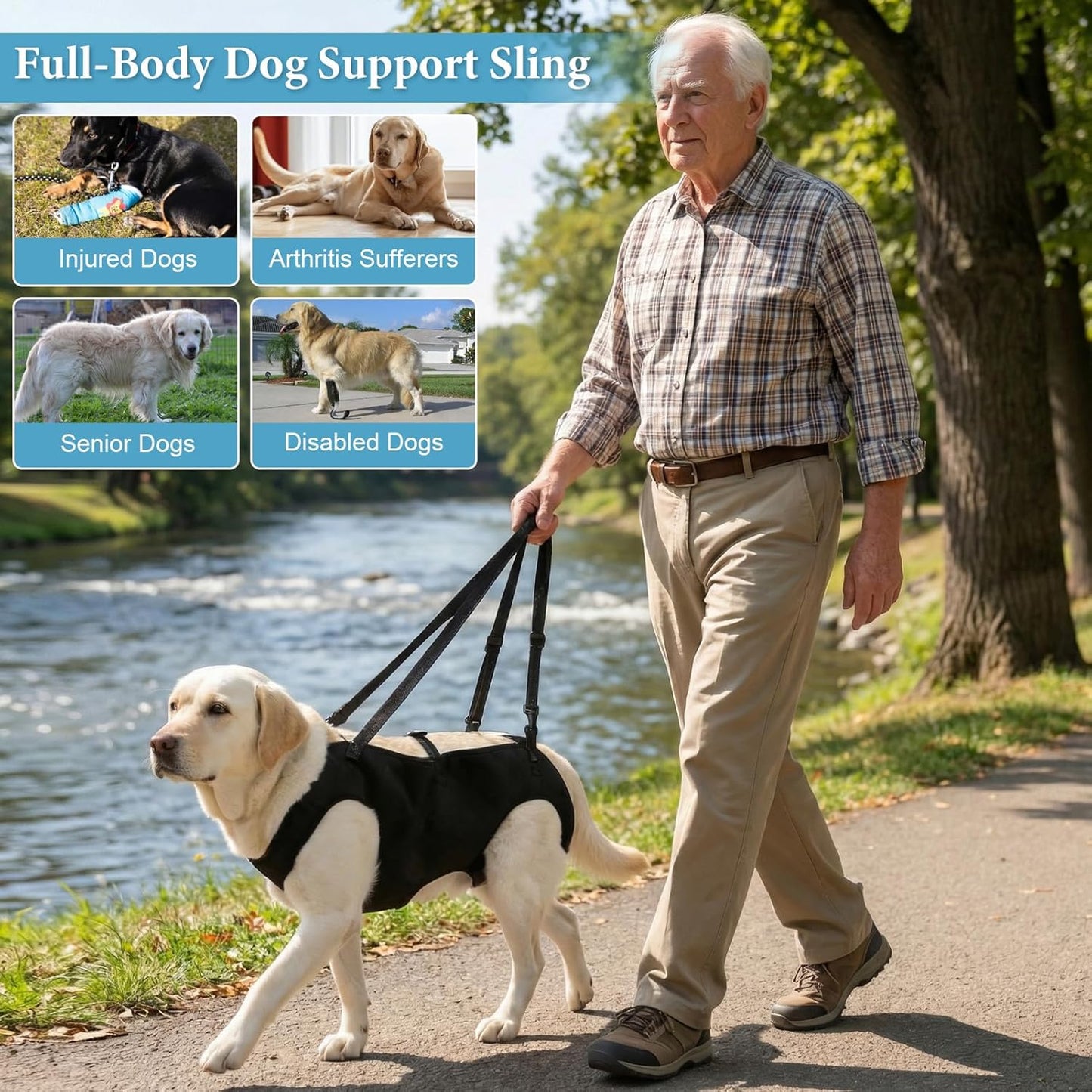 Dog Carry Sling Emergency Backpack, Adjustable Dog Lift Harness with Leg Support for Senior & Injured Dogs, Arthritis Rehabilitation Pet Carrier for Hiking, Travel & Rescue – Black (Black, X-Large)