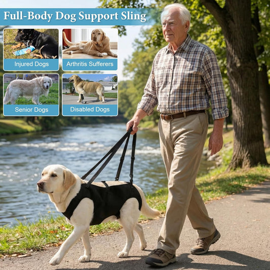 Dog Carry Sling Emergency Backpack, Adjustable Dog Lift Harness with Leg Support for Senior & Injured Dogs, Arthritis Rehabilitation Pet Carrier for Hiking, Travel & Rescue – Black (Black, X-Large)