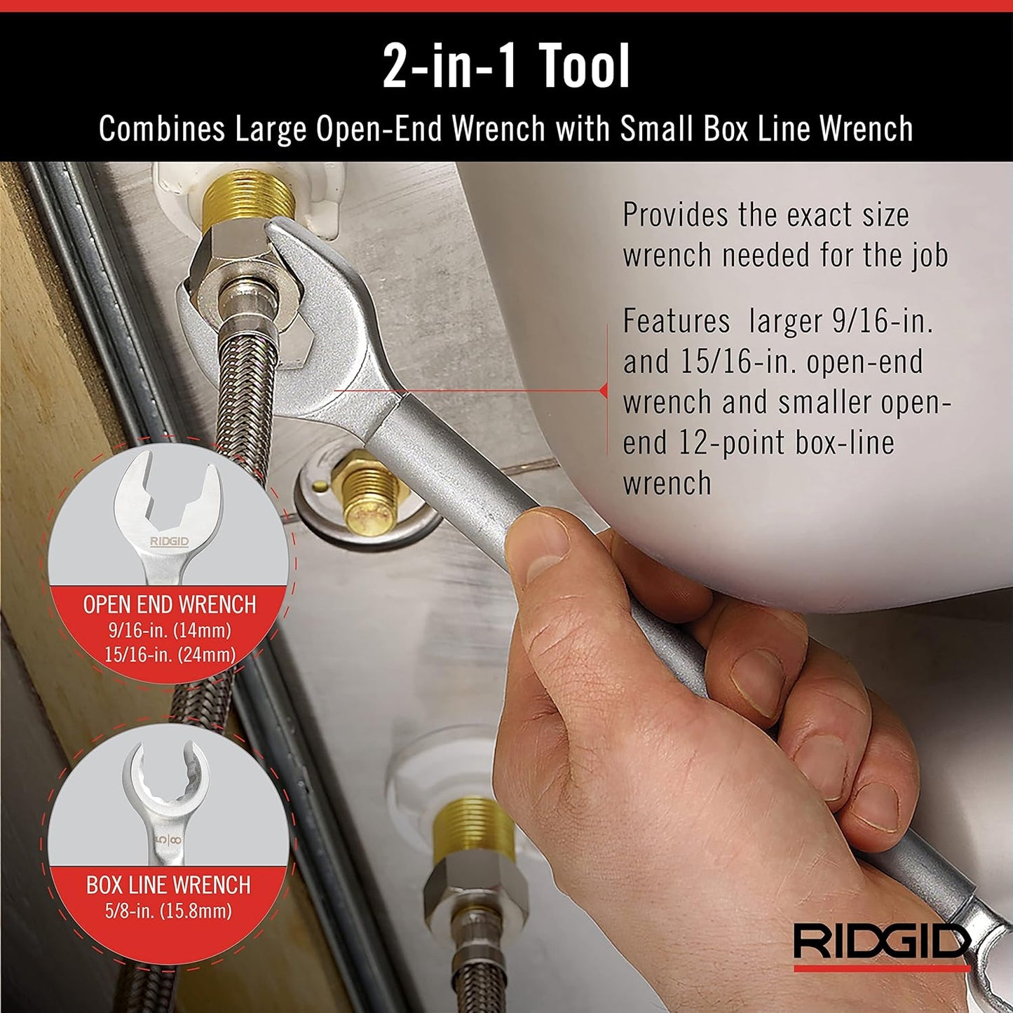 RIDGID 27023 Model 2002 One Stop 2-in-1 Wrench for Angle Stops, Straight Stops, and Compression Couplings