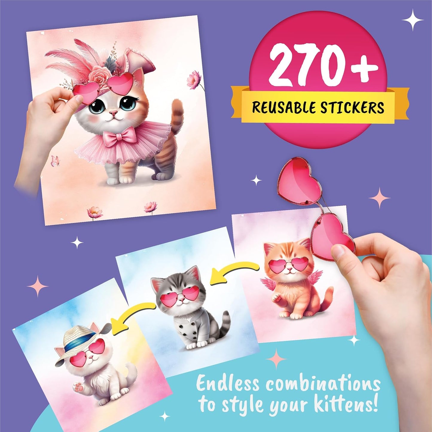 Sticker Dress Up Kitten - Kids Activity and Sticker Book Learn Fashion Design for Kitten with Guides and 270+ Reusable Stickers. Easter Gift for Girls Ages 5,6,7,8