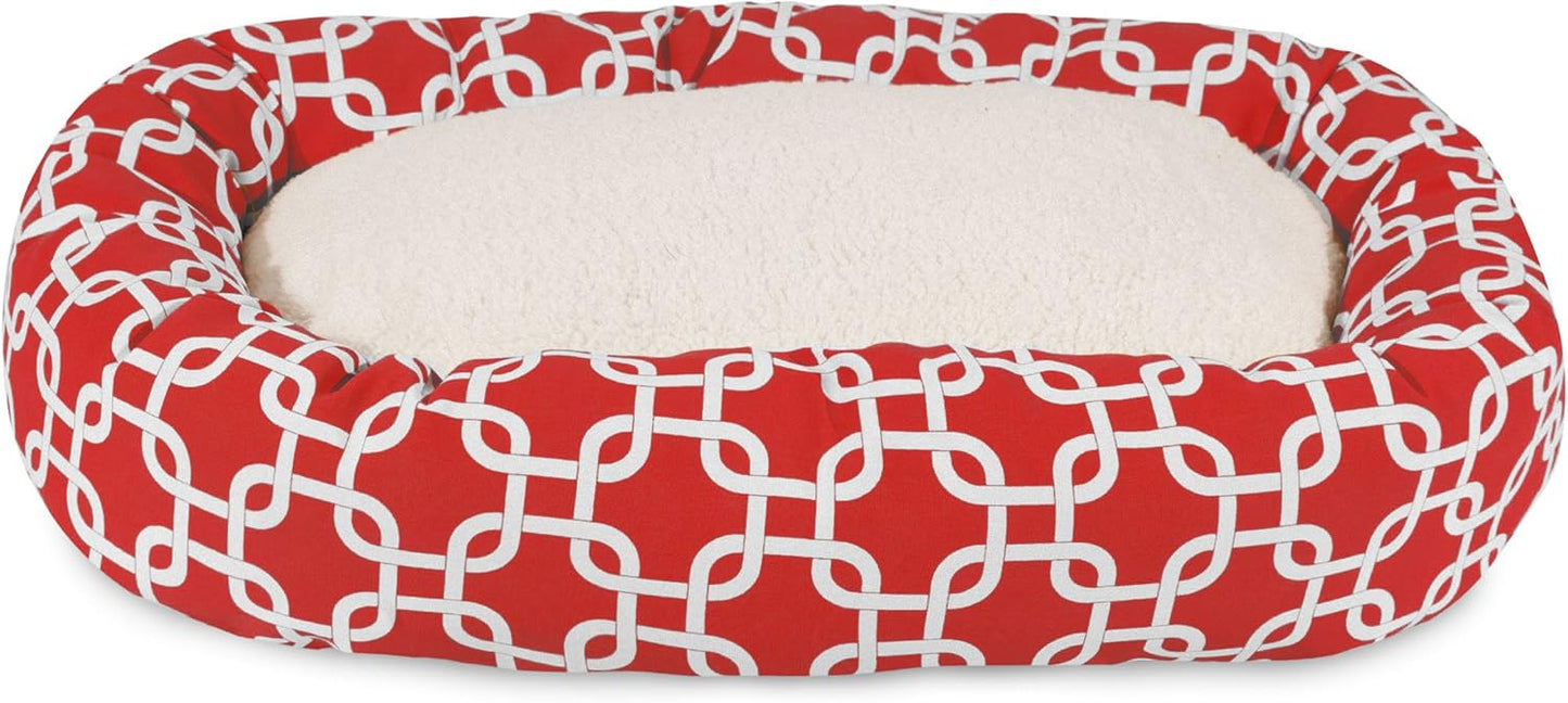 Majestic Pet 52 Inch Links Sherpa Calming Dog Bed Washable – Cozy Soft Round Dog Bed with Spine for Head Support - Fluffy Donut Dog Bed 52x35x11 (inch) – Round Pet Bed X- Large - RED