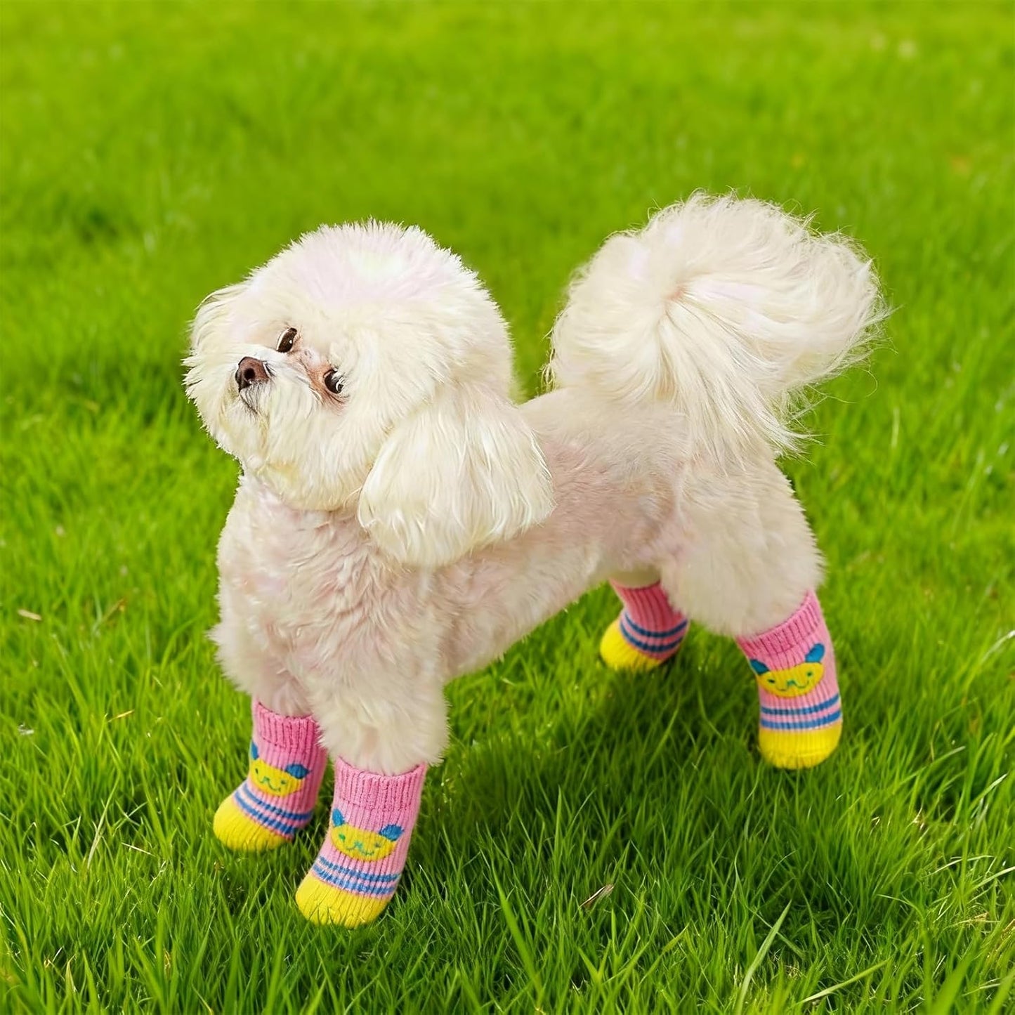 16 Pieces Dog Socks for Hardwood Floors Anti Slip, Dog Grip Socks to Prevent Licking Paws & Scratching, Puppy Booties, Paw Protection Traction for Tiny Small Medium Large Pet Doggie Cat, S