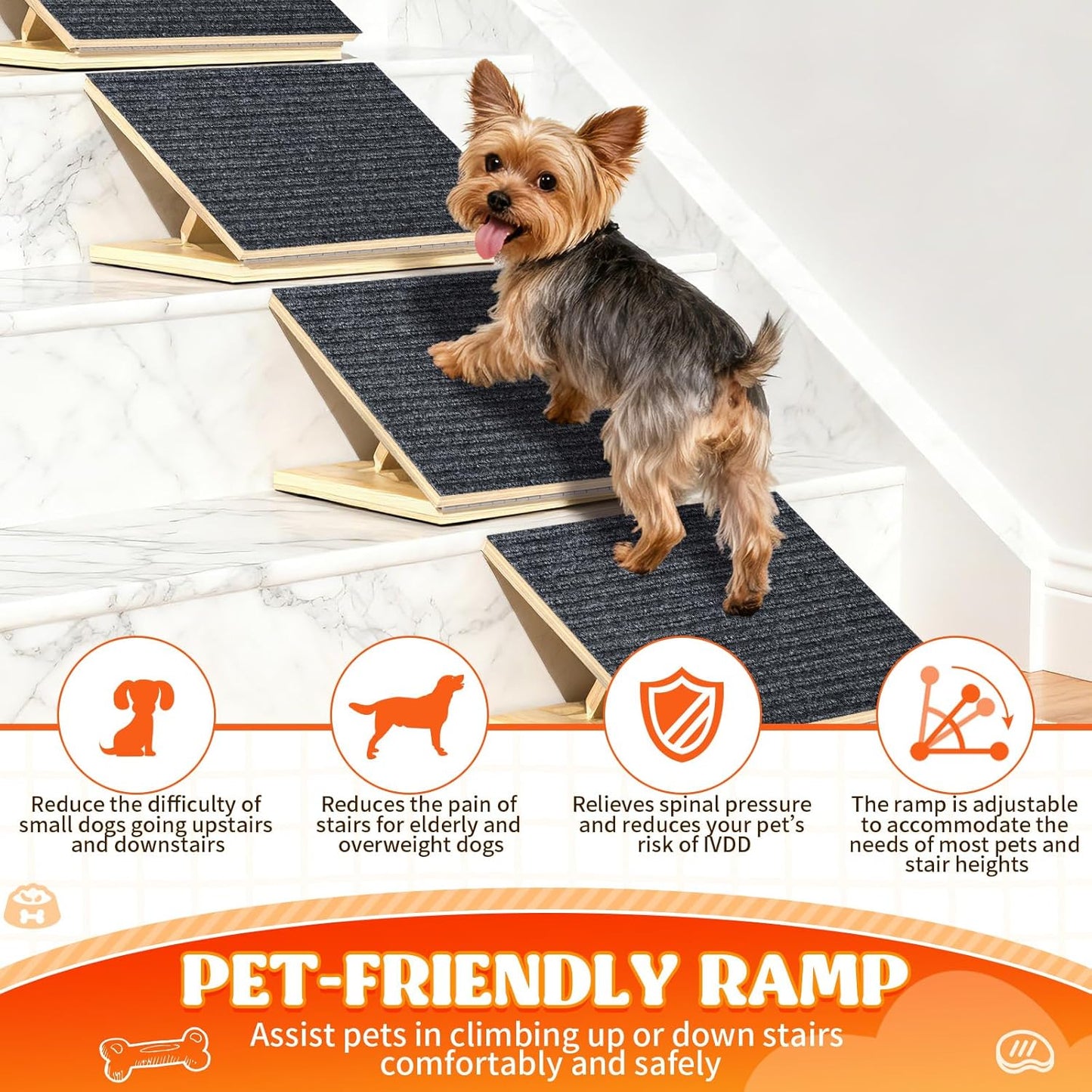 TNELTUEB 4 Pack Upgraded Dog Ramps for Stairs, Adjustable Stair ramp for Dogs,Portable Dog Stairs with Mat for Small Dogs and Cats, Non-Slip Pet Steps for Elderly or Injured Pets