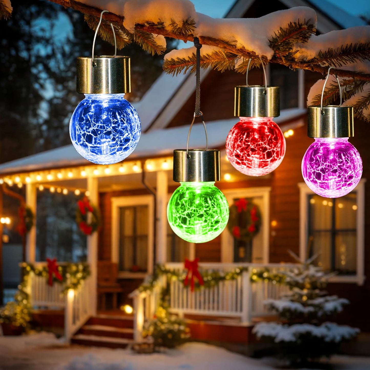 GIGALUMI Solar Lights Outdoor Waterproof, 12 Pack Solar Hanging Lights Garden Decor, Gifts for Women, Solar Outdoor Lantern Waterproof Cracked Glass for Yard, Fence, Tree(Color Changing)