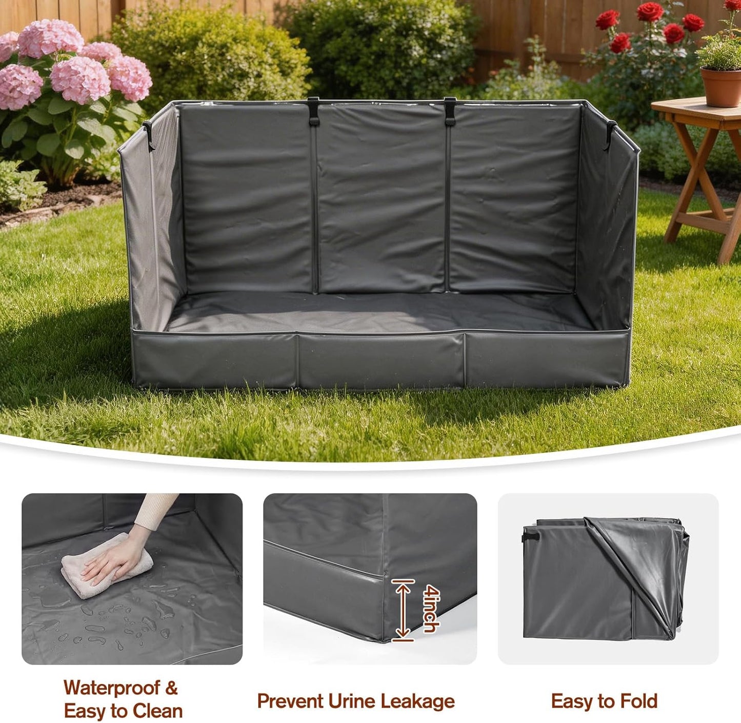 Foldable Dog Litter Box with High Walls, Waterproof Indoor Dog Potty Tray with 4-Inch Baffle, 33.5"×23.6"×15.9" Dogs Pee Pad Holder for Puppies Small and Medium Dogs