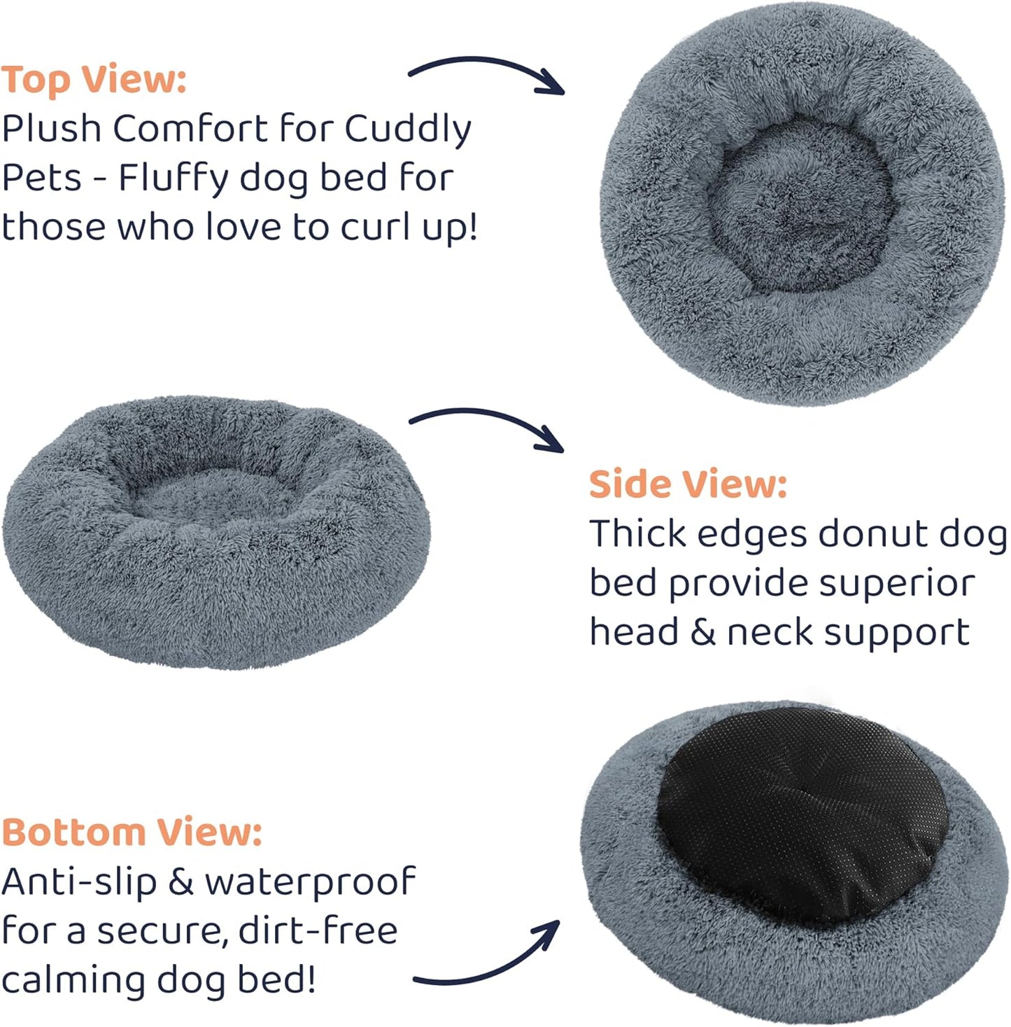 Donut Dog Bed - Premium Comfort for Anxiety Relief - Fluffy & Calming Design with Ultra-Plush Support | Cozy Round Dog Bed with Super Soft Circle Style (Dark Grey, Medium)