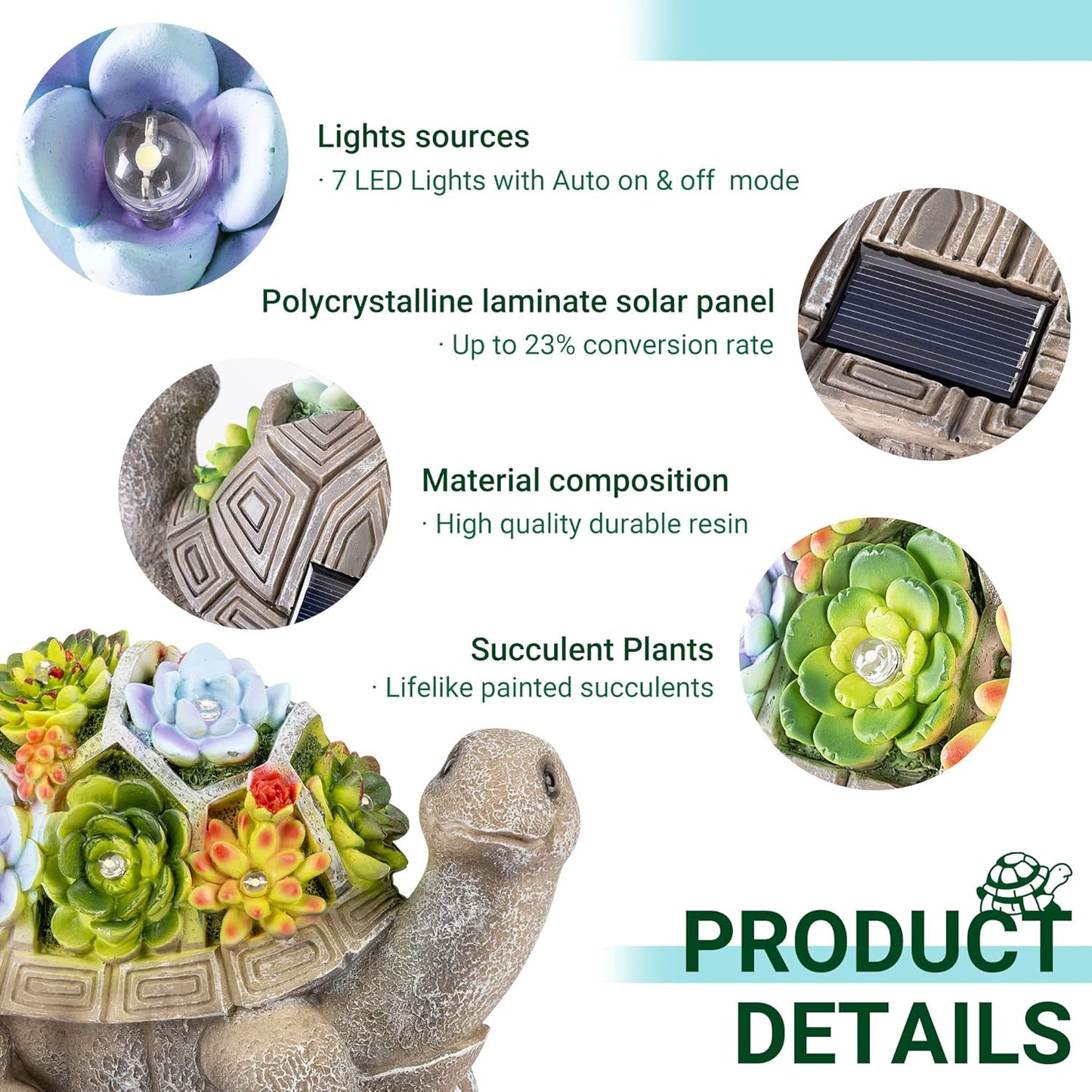 GIGALUMI Solar Garden Statues Turtle Figurine Lights for Outside, Yard Decorations Outdoor, Garden Decor Unique Birthday Housewarming Gifts for Mom, Women for Mothers Day
