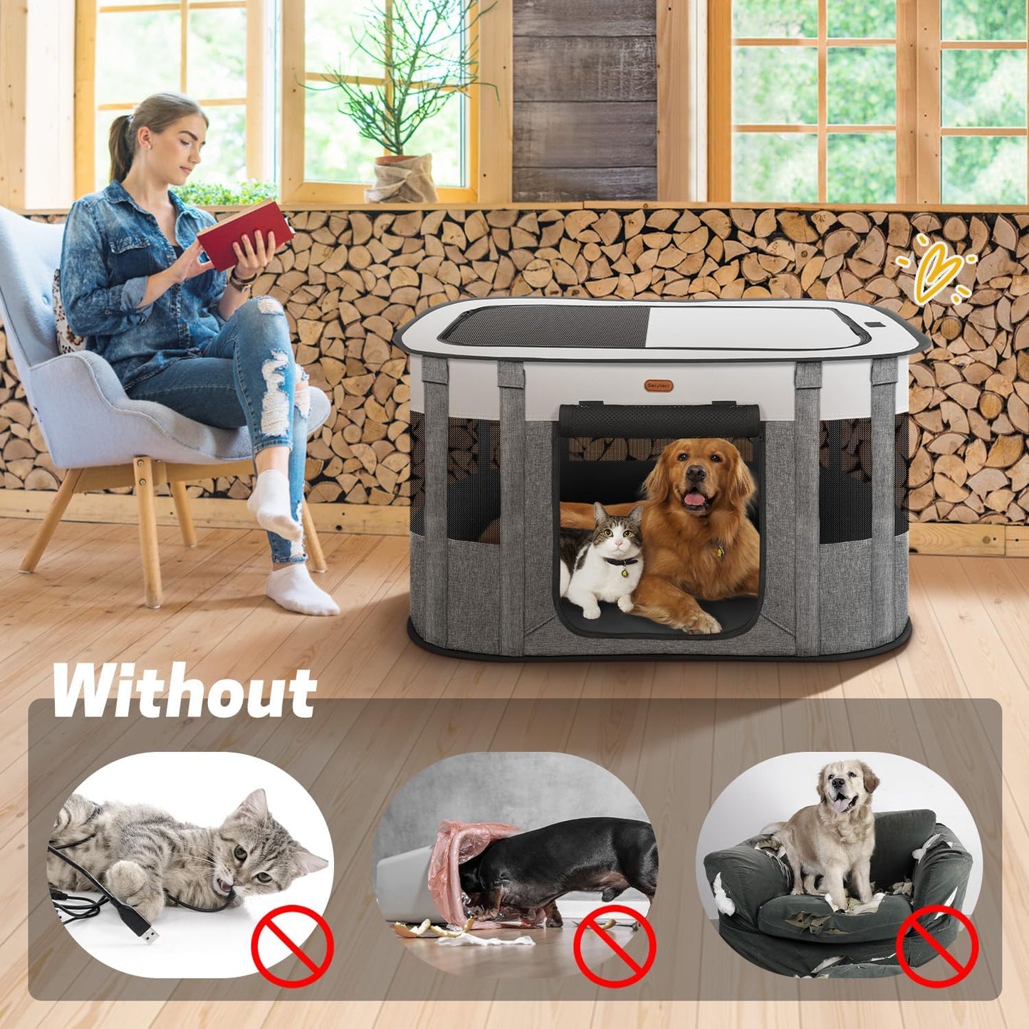 Foldable Pet Playpen - Cat & Puppy Playpen, Travel Dog Crate with Carrying Case, Cat Tent Dog Pen for Outdoor Camping Use