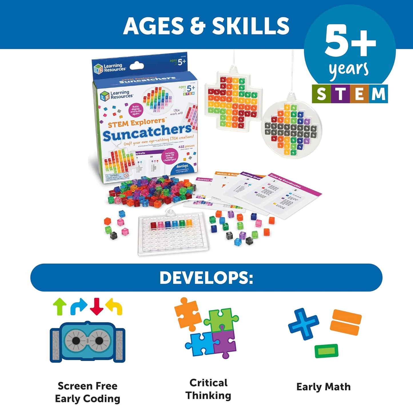 Learning Resources STEM Explorers Suncatchers - STEM Building Art Crafts, Creative Educational Toys for Boys and Girls, Art for Kids Ages 5+, Arts and Crafts Set, STEAM Activities