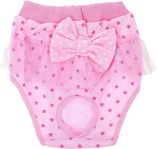 Milisten Female Dog Diaper Panties Reusable Washable Puppy Sanitary Diaper Lace Bow Pink Medium for Heat Cycle Protection and Pet Housebreaking